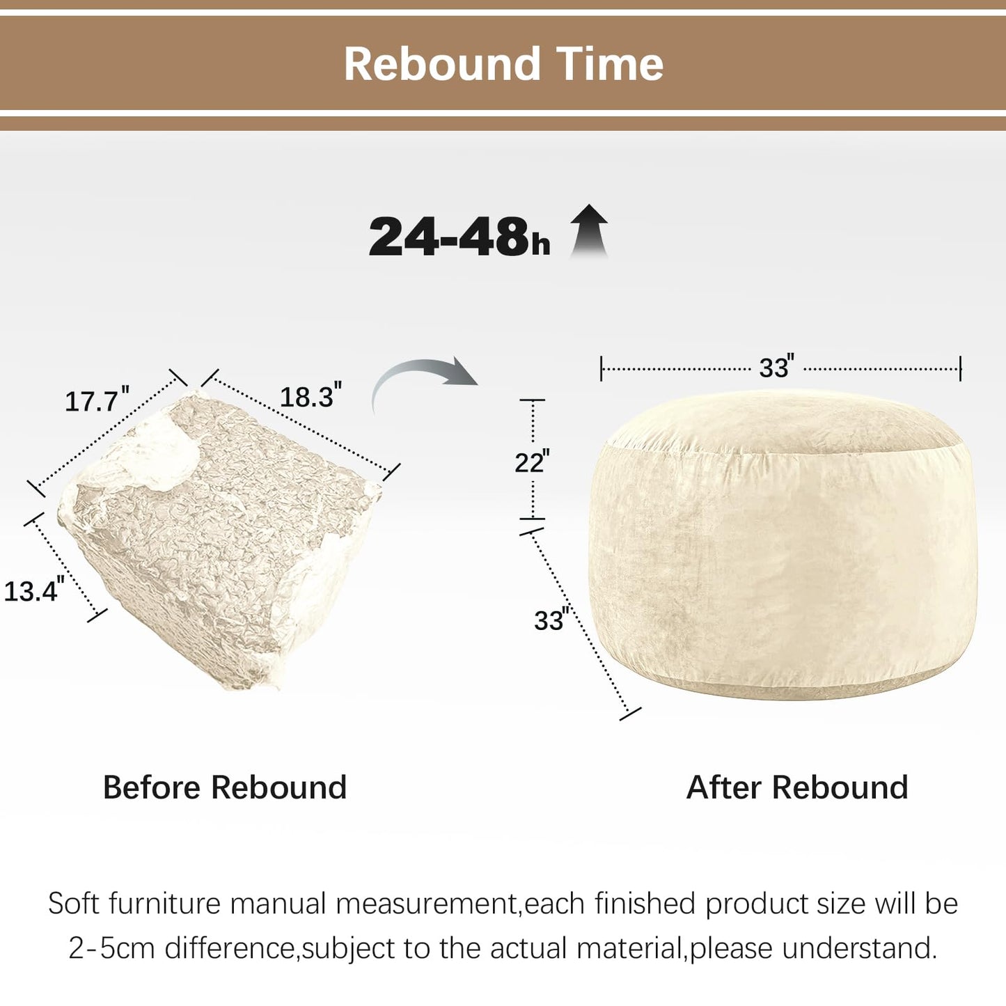 ILPEOD Bean Bag Chairs for Adults - Memory Foam Furniture BeanBag Chair - Kids/Teens Sofa with Soft Micro Fiber Cover - Round Fluffy Couch for Living Room Bedroom College Dorm - 3 ft, Ivory
