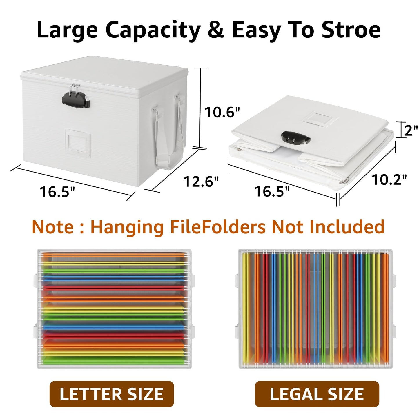 ROSONG Fireproof Document Box File Organizer - Waterproof Locking Filing Portable Storage Box with Handle for Hanging Letter/Legal Folder Important Document
