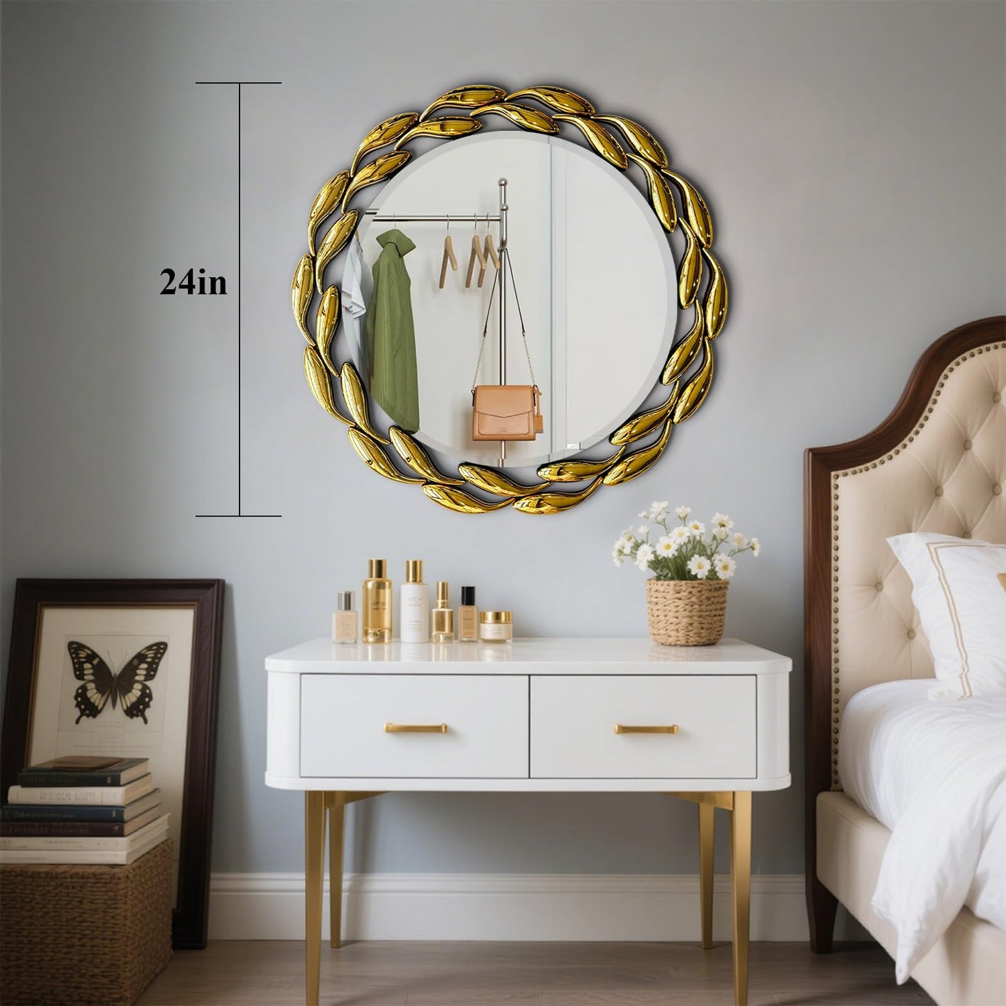 Scoffee 24 Inch Gold Round Wall Mirror Decorative Circle Bathroom Vanity Mirror Wall Mounted Mirrors for Living Room Bedroom Entryway