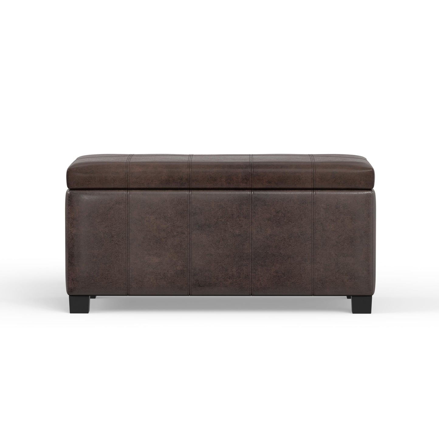 SIMPLIHOME Dover Storage Ottoman Bench - 36 inch Wide Upholstered Vegan Leather Rectangular Lift-Top Ottoman in Distressed Brown, Contemporary Bench for Living Room with Safety Hinges
