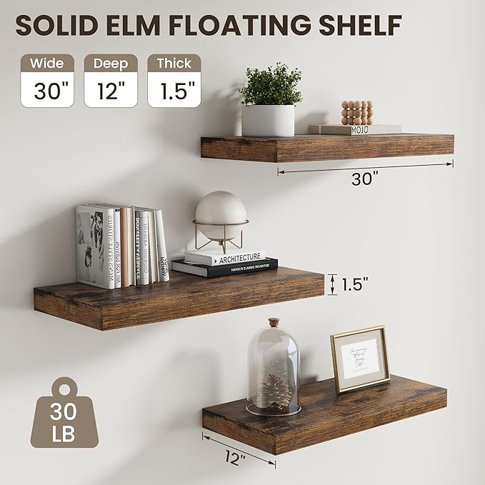 Dreamland Floating Shelves for Wall, 2 Pack Rustic Wooden Wall Shelves