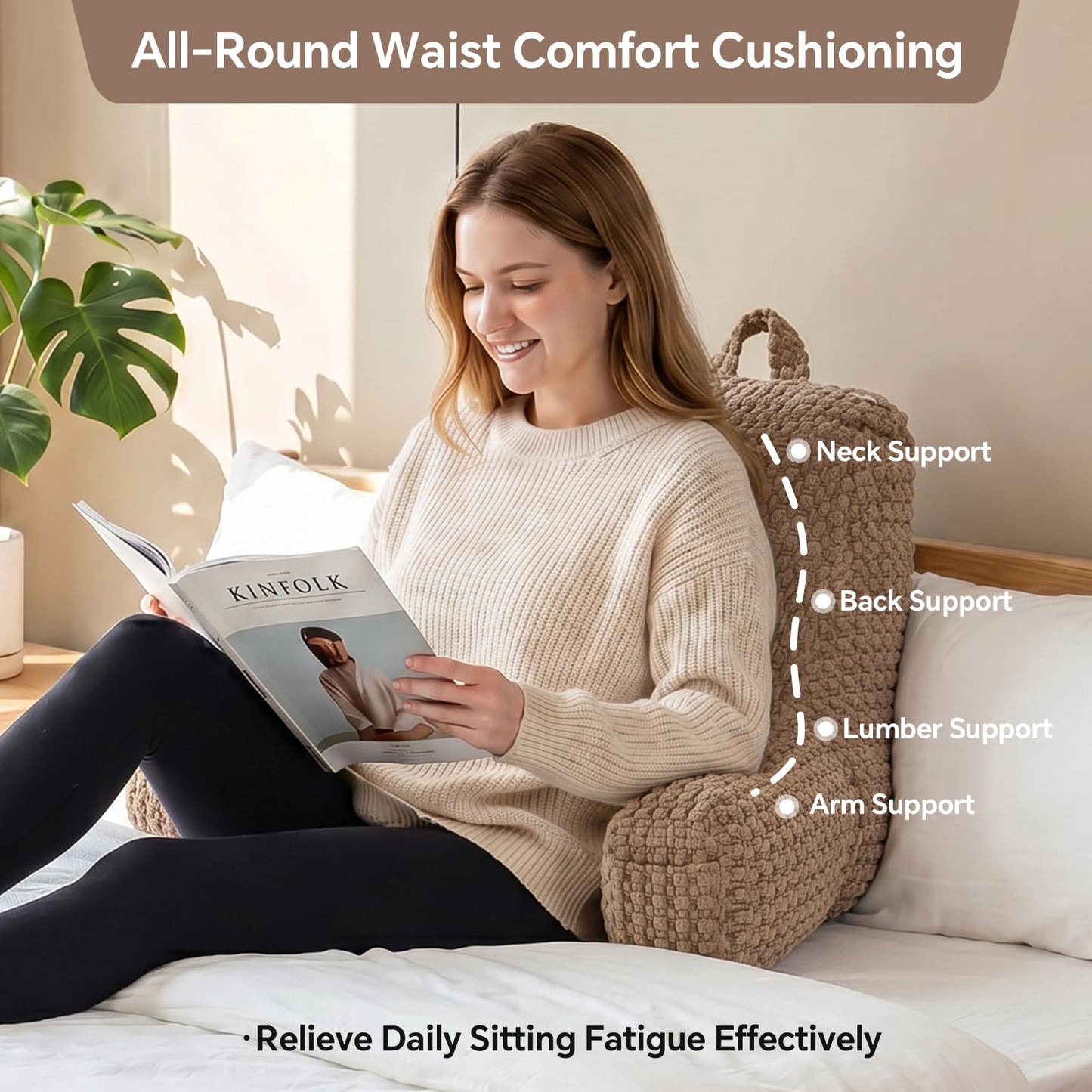 19" Back Support Pillow for Dorm Room Essentials,Khaki Corduroy,Large