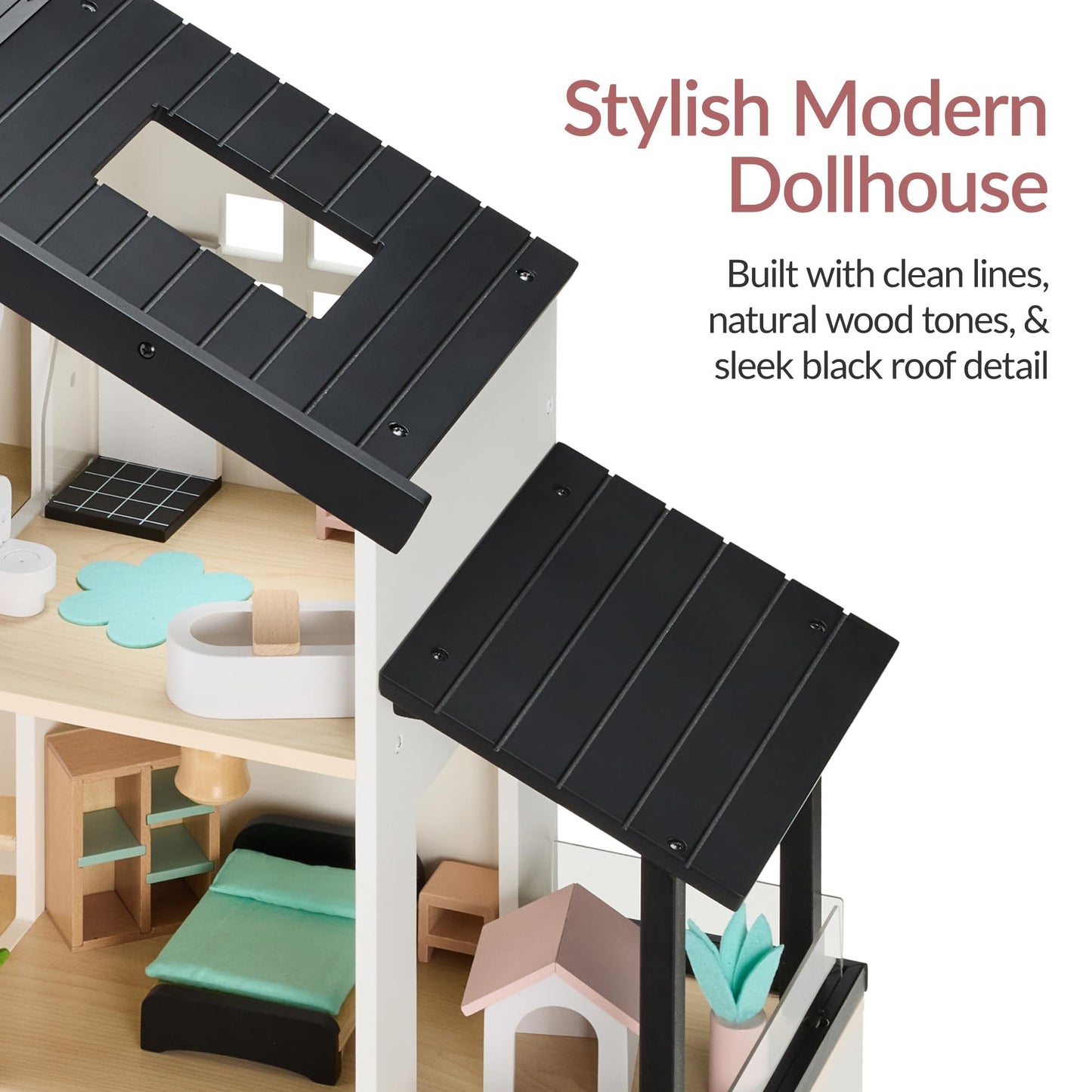 Best Choice Products Modern Wooden Dollhouse for Kids, 3-Story Doll House with 40 Furniture Accessories, Interactive Dollhouse Set with Dolls, Multi-Room Design for Girls & Boys - Black