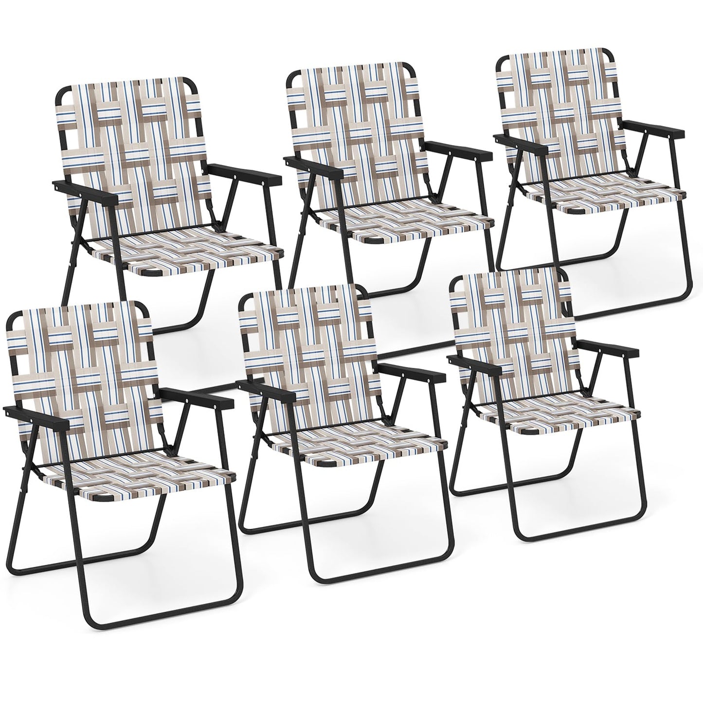 Giantex Beach Chairs for Adults 6-Pack - Camping Chair with Steel Frame, Set of 6 Lightweight Folding Directors Chairs, Outdoor Webbing Chair for Patio, Fishing, Yard, Poolside Lawn (Khaki)
