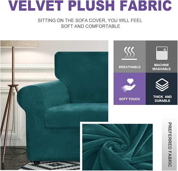 ZNSAYOTX Luxury Velvet Couch Cover 4 Piece Stretch Sofa Covers