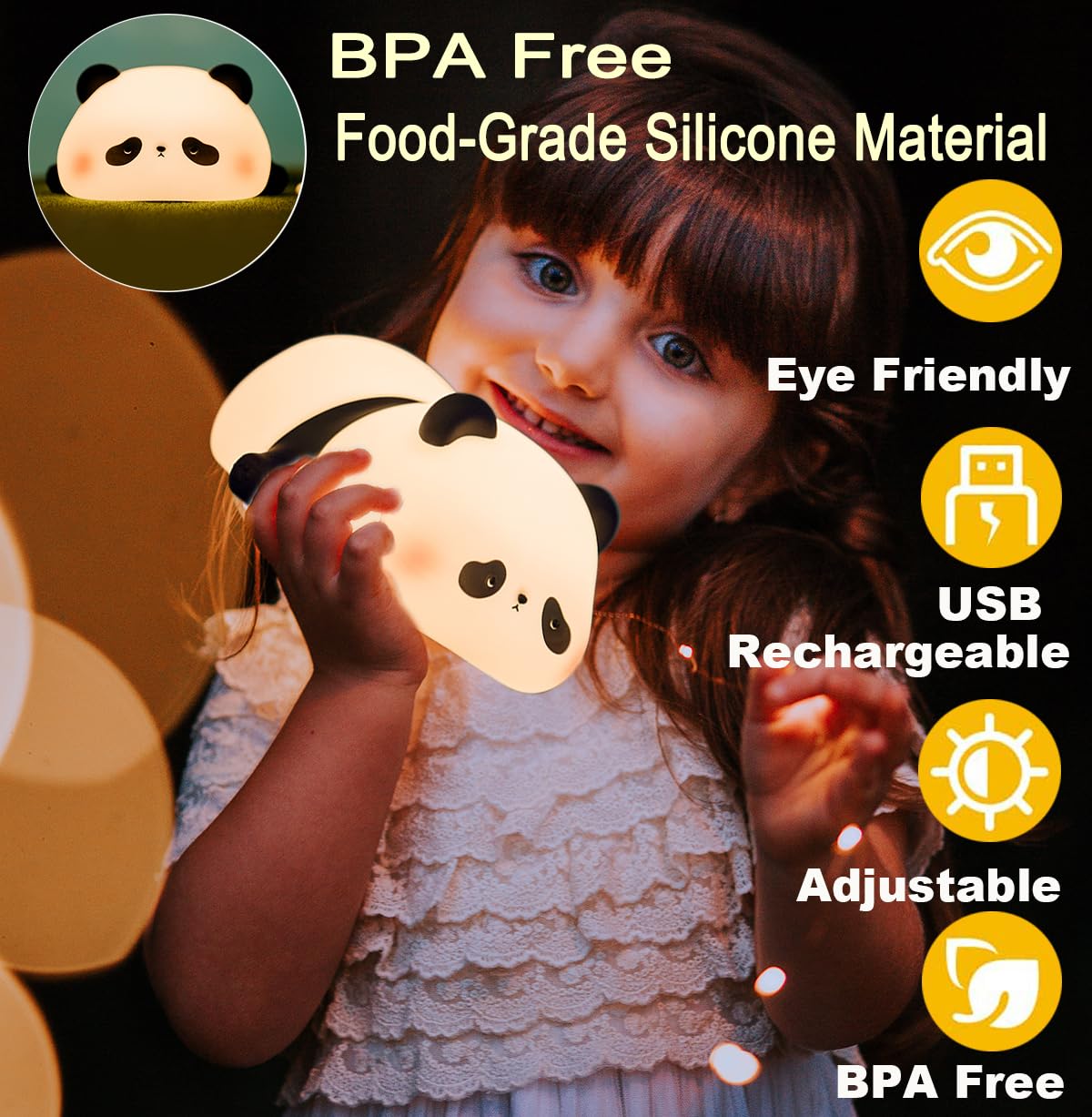 DREAMING MY DREAM Cute Panda Night Light, LED Squishy Novelty Animal Night Lamp, 3 Level Dimmable Nursery Nightlight for Breastfeeding Toddler Baby Kids Decor, Cool Gifts Kids (Panda Pangda)