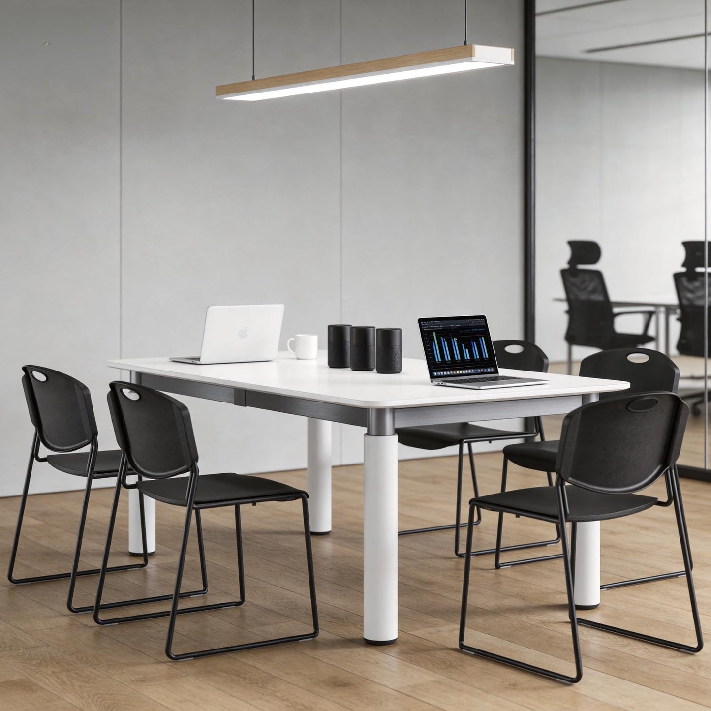 MAKE CHANGES Stacking Chairs Set of 4, Plastic Waiting Room Chair with Sled Base, Stackable Office Guest Reception Chairs No Wheels for Break Rooms and Conference Rooms Black