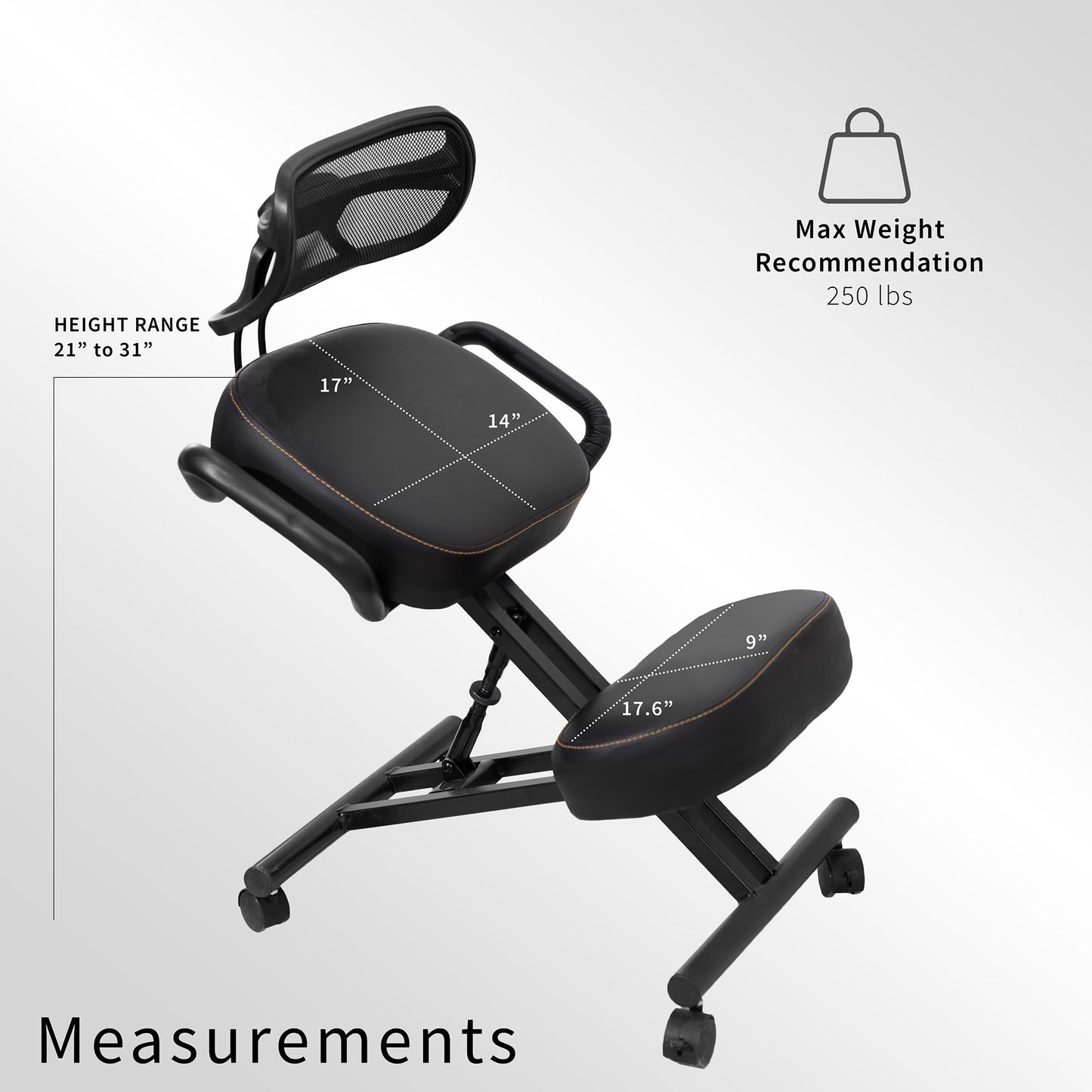 DRAGONN by VIVO Ergonomic Kneeling Chair with Back Support, Adjustable Stool for Home and Office with Angled Seat for Better Posture - Thick Comfortable Cushions, Black, DN-CH-K02B