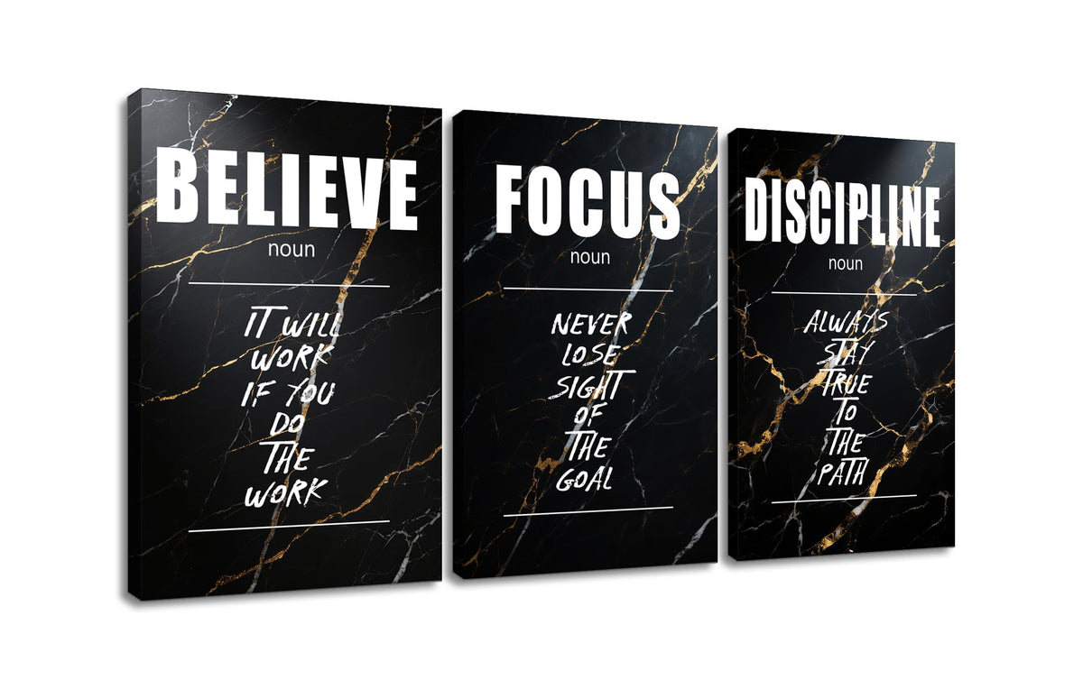 YSPCSUN Large 3 Piece Inspirational Wall Art for Office Walls Canvas Prints Black Marble Motivational Quotes Posters Framed Modern Business Executive Workspace Decor Ready to Hang, 48" x 24"