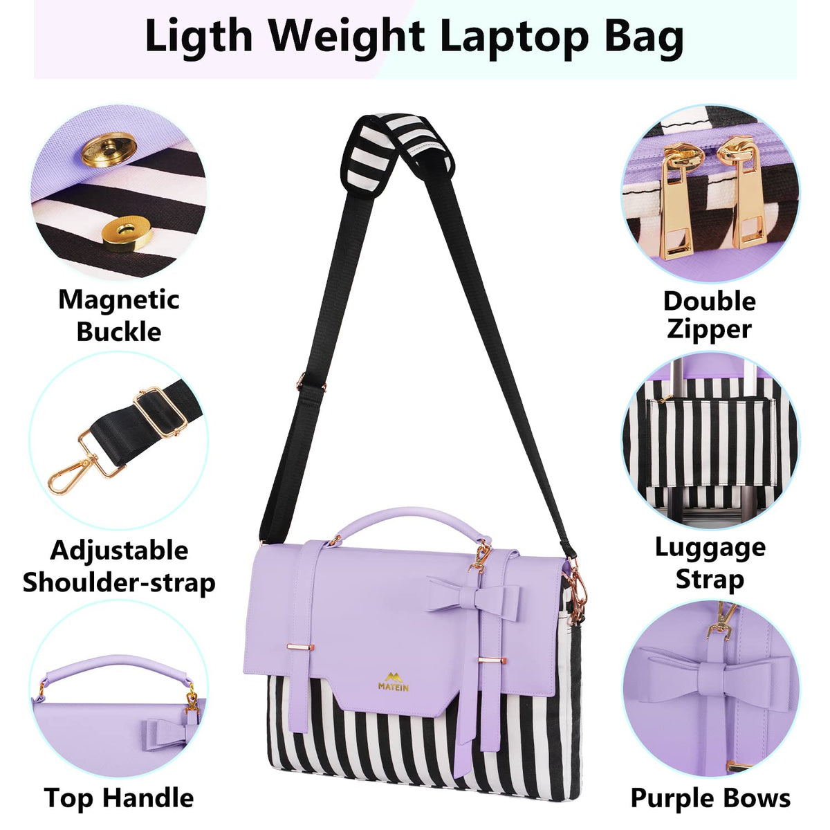 MATEIN Laptop Tote Bag for Women, 15.6 inch Cute Computer Sleeve Case Briefcase with RFID Pocket for Nurse Teacher, Lightweight Messenger Carrying Shoulder Handbag, Sister Gift for Office Work, Purple