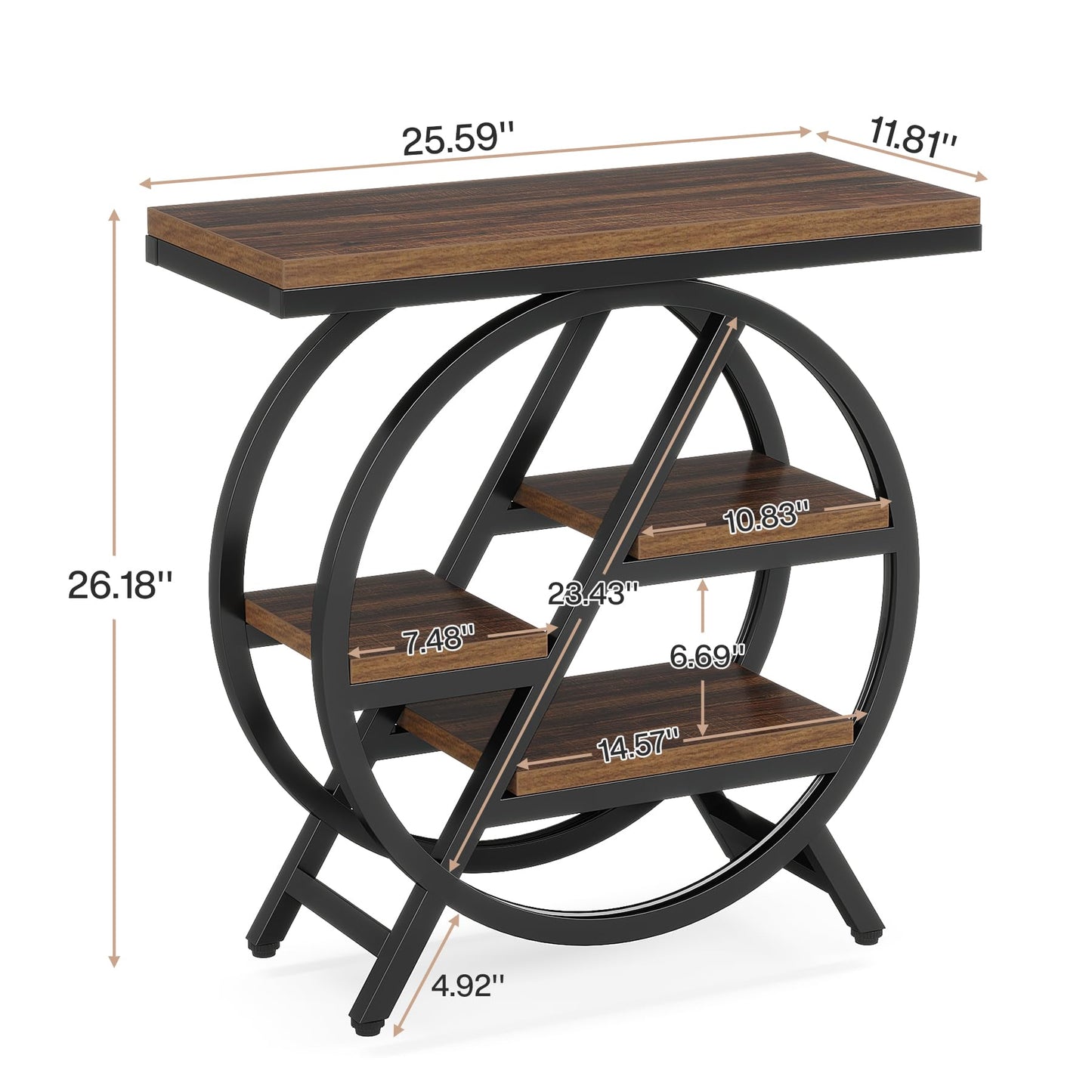 Tribesigns End Table for Living Room, 3-Tier Narrow Side Table with Storage, Wood Sofa Side Table with Geometric Metal Frame, Industrial Nightstand and Bedside Table for Bedroom