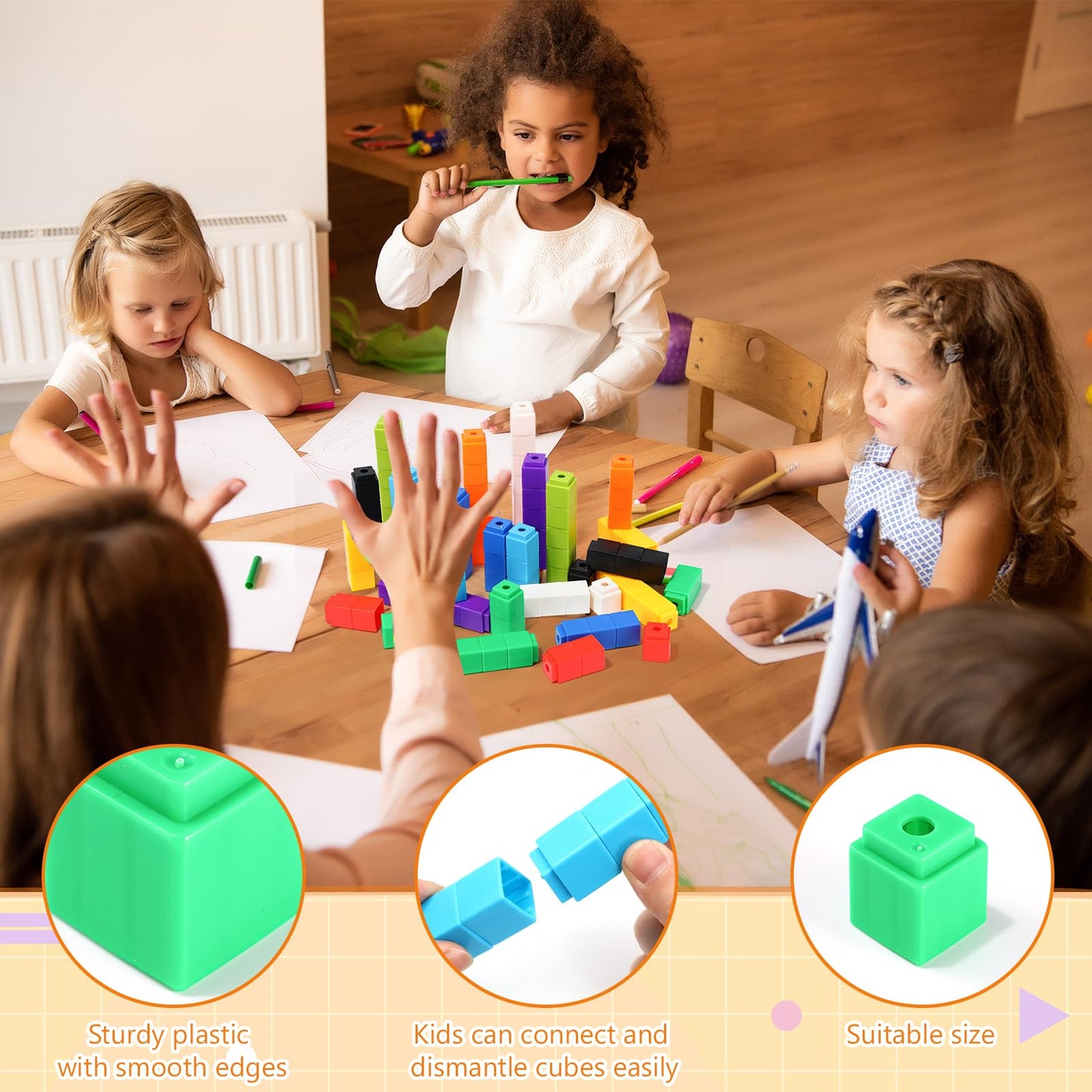200 Pcs Orange Linking Cubes for Math Counting Cubes Manipulatives Plastic Counting Block Manipulative Classroom Learning Supplies for Educational Preschool Activities Boy Girl (Orange)