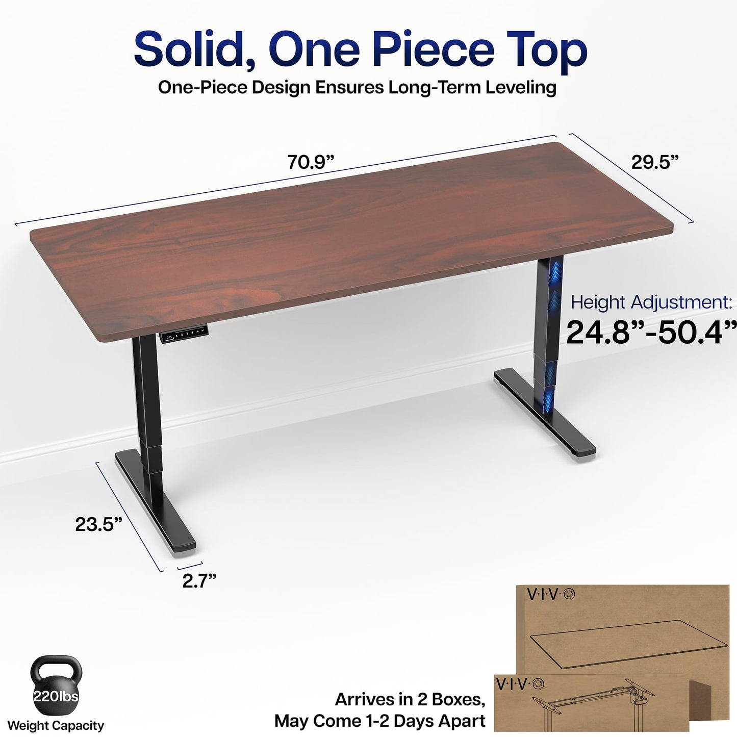 VIVO Electric 71 x 30 in Standing Desk, Touch Screen Adjustment, 220 lb Frame Support, 2E Series, Dark Walnut Top Black Frame, DESK-KIT-2E71D