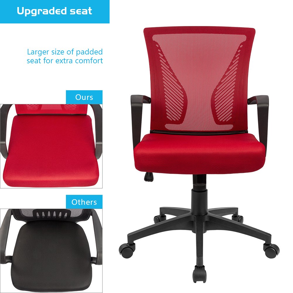 Furmax Office Chair Ergonomic Computer Desk Mesh Chair Mid Back Swivel Lumbar Support with Armrest (1, Red)