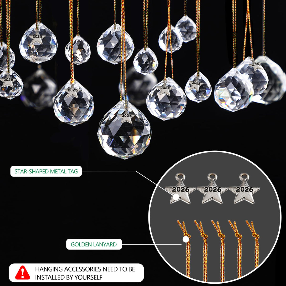 LOULIQIGIFT 13pcs Clear Crystal Ball Hanging Ornaments for Window Chandelier Parts 2026 Hanging Prisms for Birthday Wedding Mother's Day Decorations (20mm/30mm/40mm)