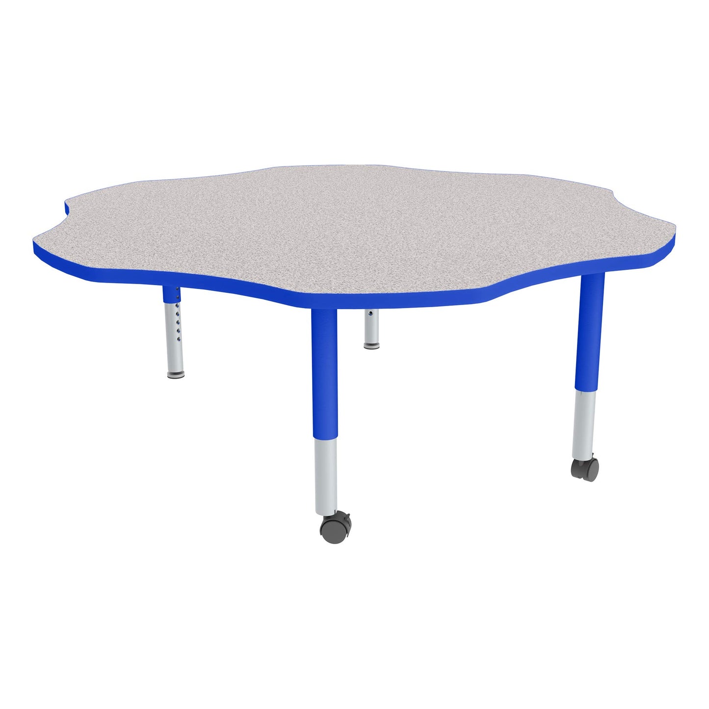 Sprogs Adjustable Height Mobile Classroom Activity Table for Preschools, Flower Preschool Activity Table with Casters, 60" L x 60" W x 23" H, Gray/Blue