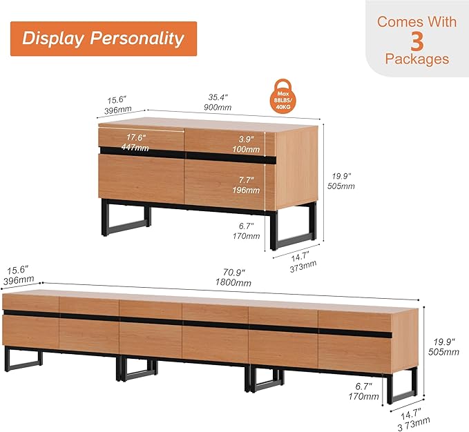 WAMPAT Modern TV Stand for 32-110 Inch TVs, Wood Entertainment Center