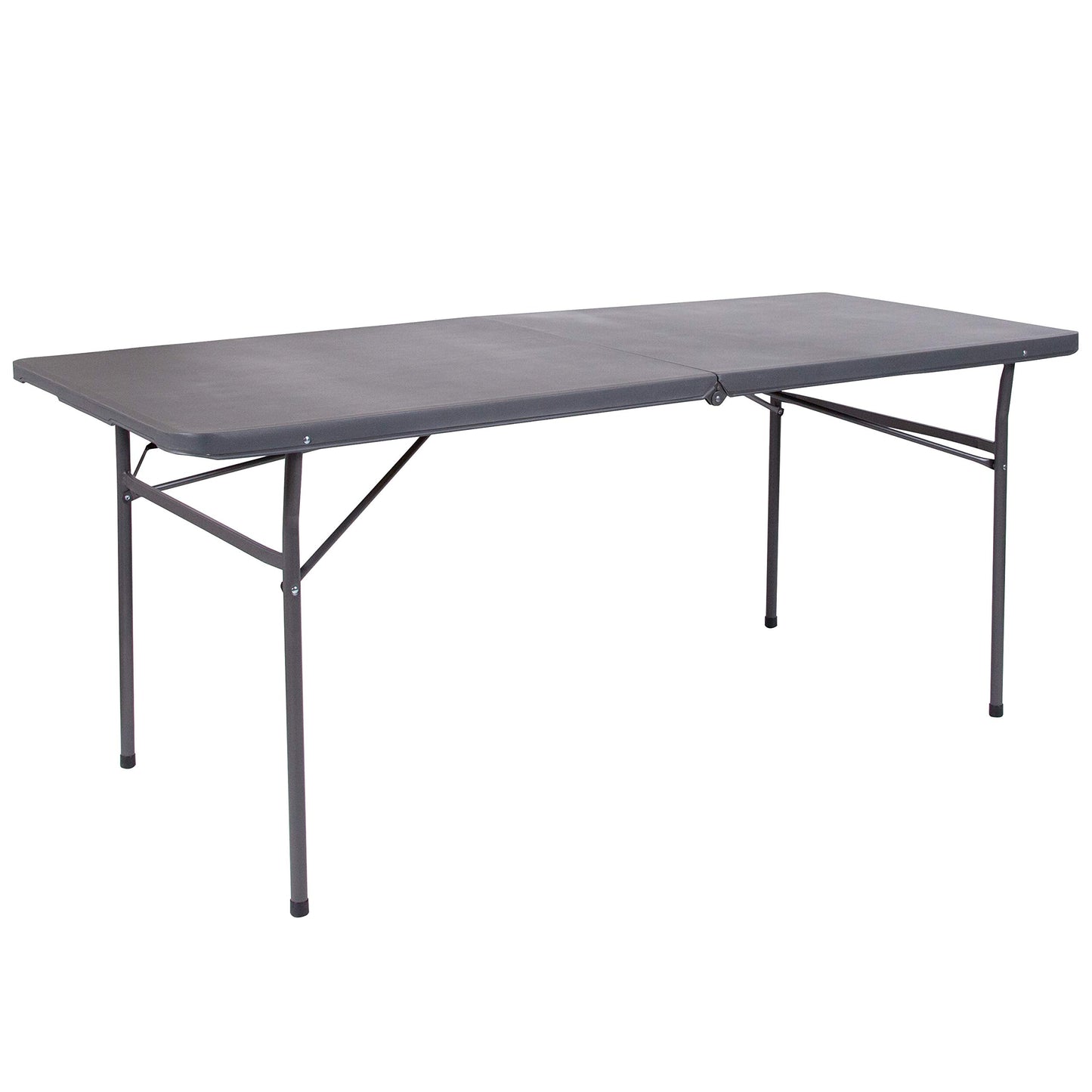 Flash Furniture 6' Rectangular Plastic Folding Event Table with Carrying Handle, Bi-Fold Portable Banquet Table for Indoor/Outdoor Events, Dark Gray