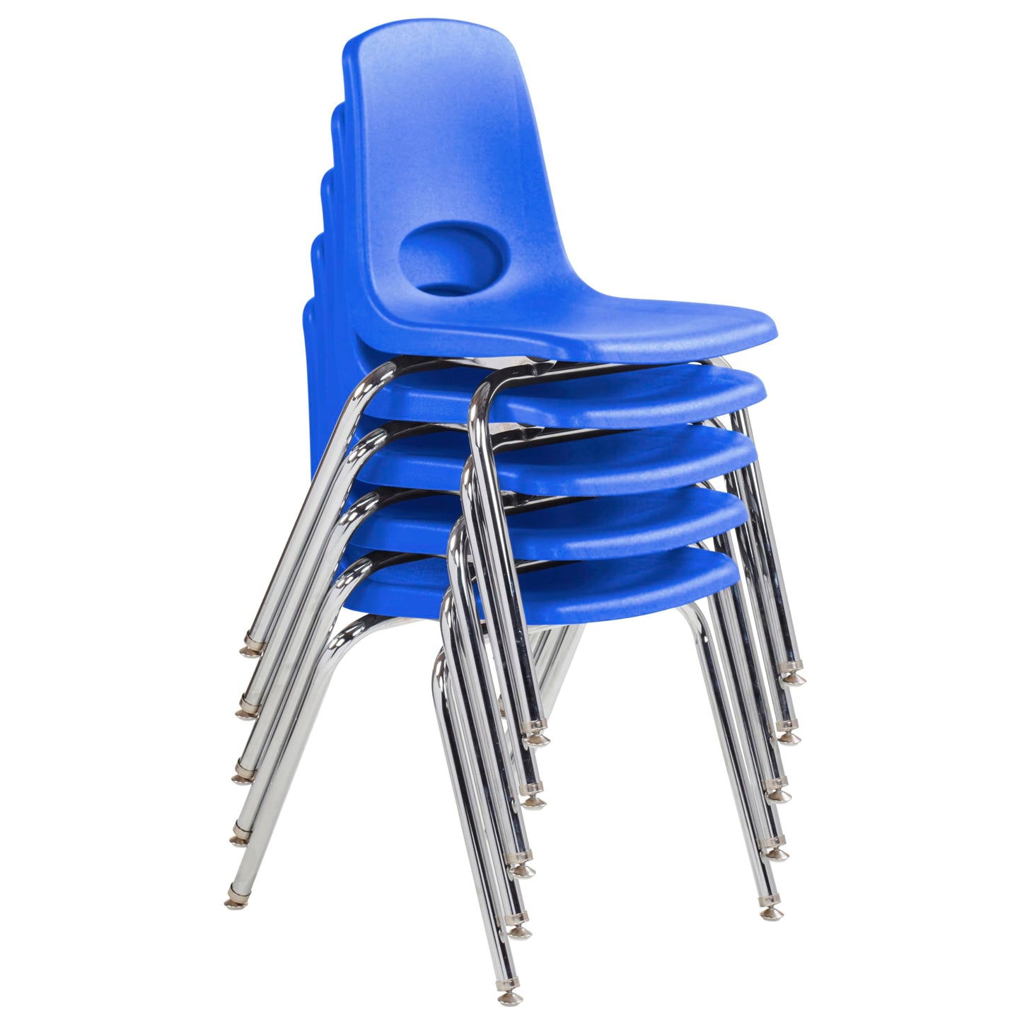 FDP 18" School Stack Chair, Stacking Student Seat with Chromed Steel Legs and Nylon Swivel Glides For In-Home Learning, Classroom or Office - Blue (5-Pack), 10371-BL