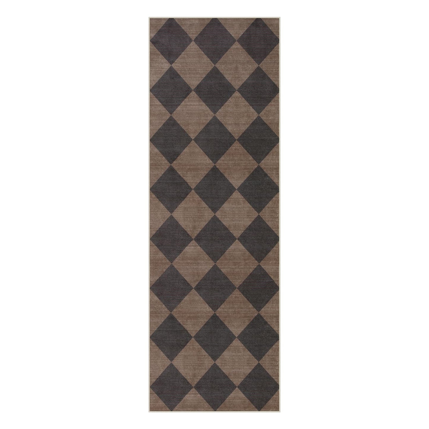 Beeiva Checkered Print Hallway Runner Rug 2x6, Moroccan Kitchen Runner Rugs Non Skid Washable 6ft Ultra Thin Stain Resistant Entryway Decor, Diamond Gingham Alfombra for Bathroom Laundry (Brown/Black)