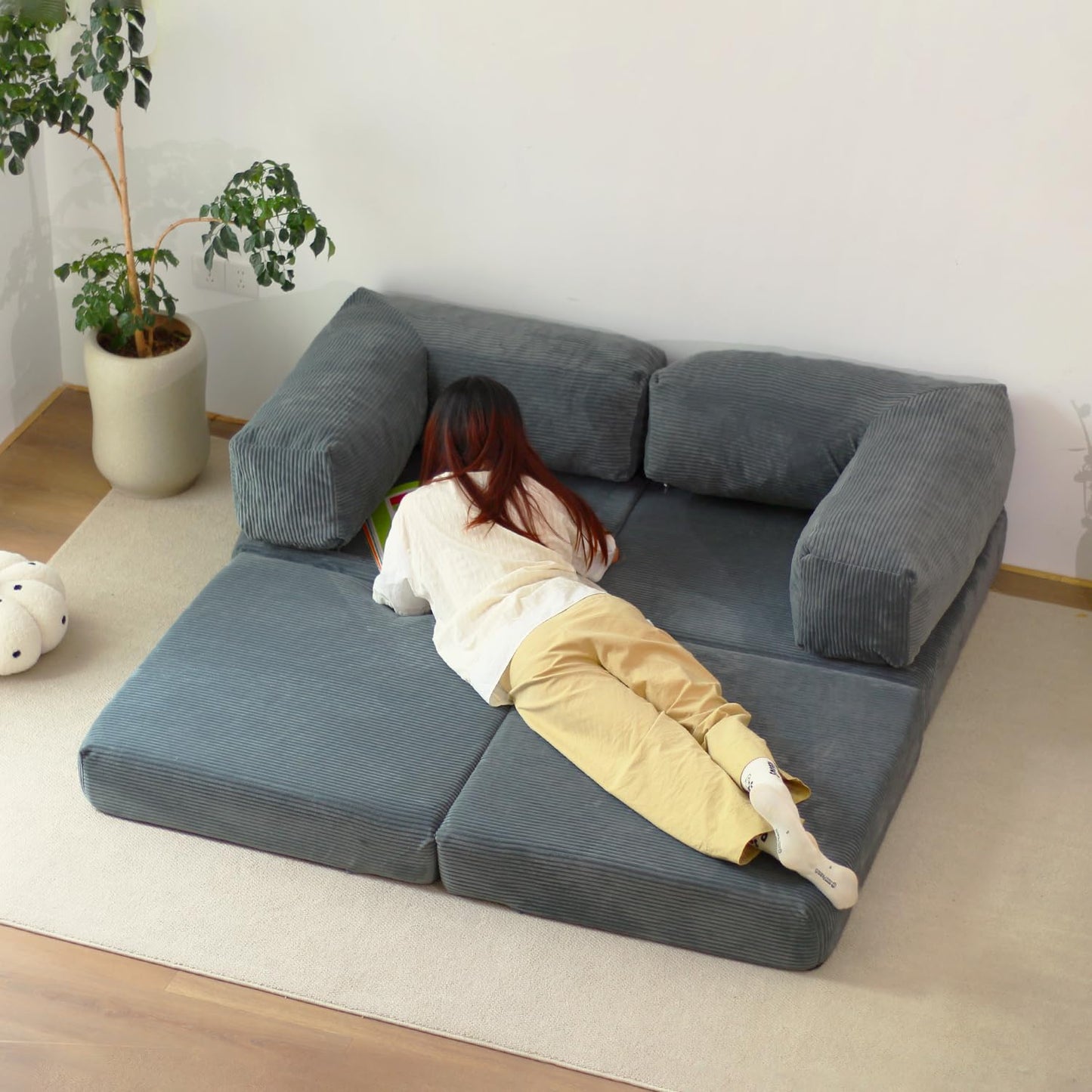 Free Combination Convertible Folding Sofa Bed, Armless Foam Floor Sofa, Sleeper Floor Couch for Living Room and Bedroom Sleeper Chair with Pillow Twin Size (Frost Grey)