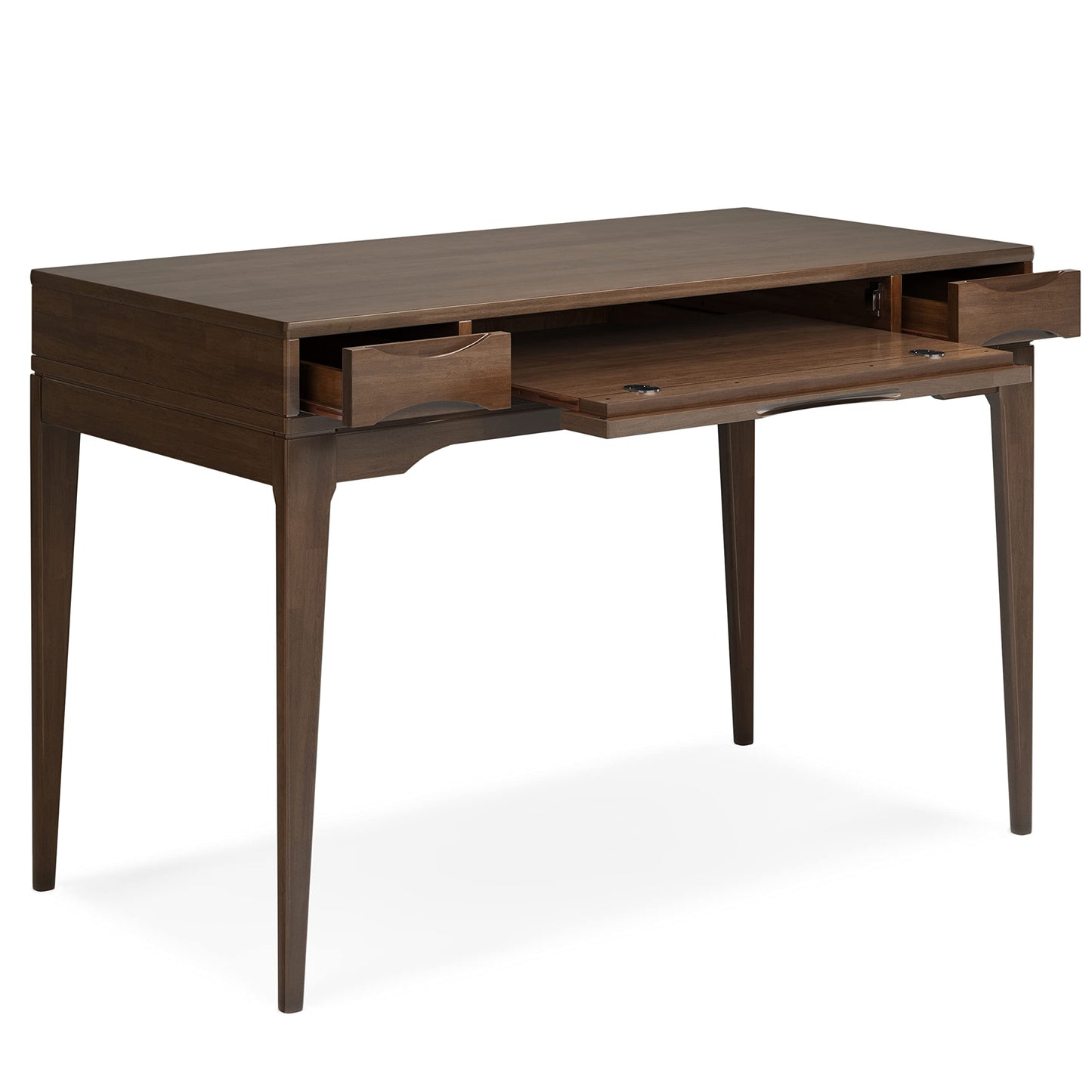 SIMPLIHOME Harper Small Desk - 48 Inch Wide Solid Hardwood Writing Desk in Walnut Brown, Mid-Century Modern Home Office Computer Table for Study with 2 Drawers and Flip-Down Keyboard Tray