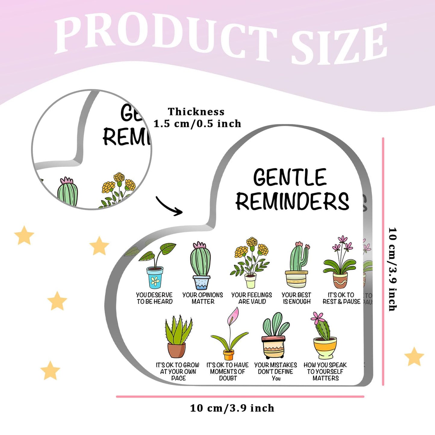 Gentle Reminders Decor, Positive Affirmations Desktop Art Decorations for Home Therapy Office School Counselling Office Mental Health Awareness Gifts