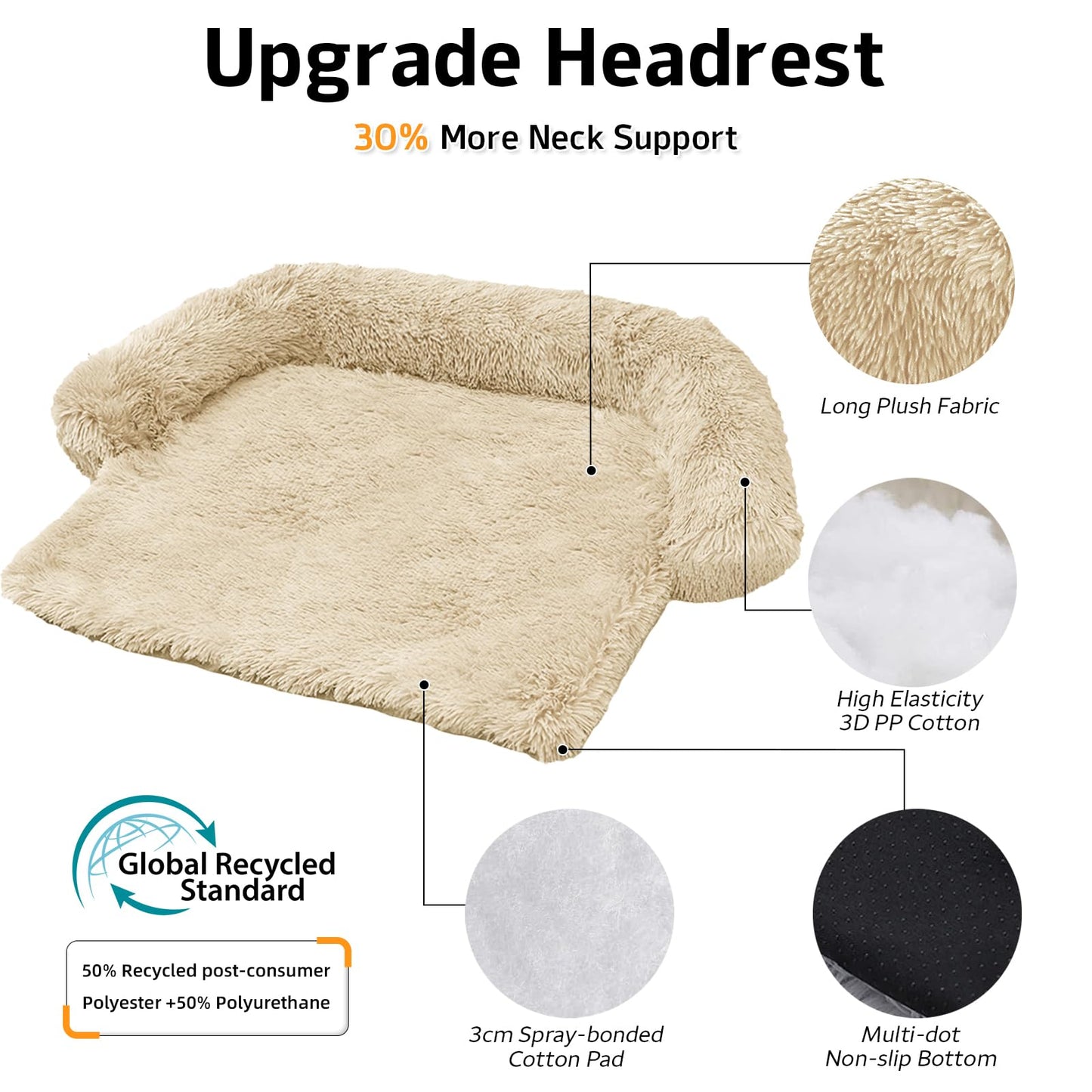Calming Dog Bed Fluffy Plush Dog Mat for Furniture Protector with Removable Washable Cover for Large Medium Small Dogs and Cats (Large, Beige)