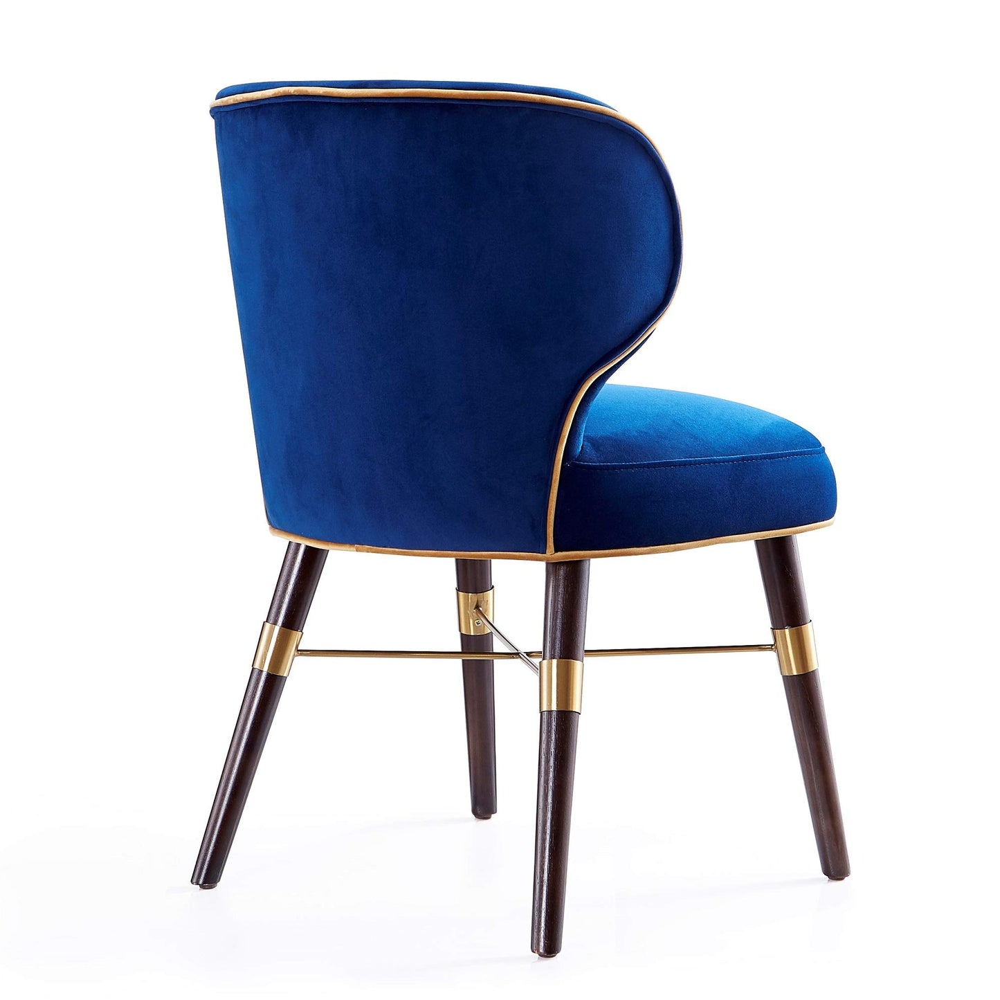Manhattan Comfort Strine Modern Rounded Back Dining Chair Upholstered in Velvet & Leatherette with High-Density Foam Padding, Wood Frame & Criss Cross Gold Metal Base, Set of 1, Blue