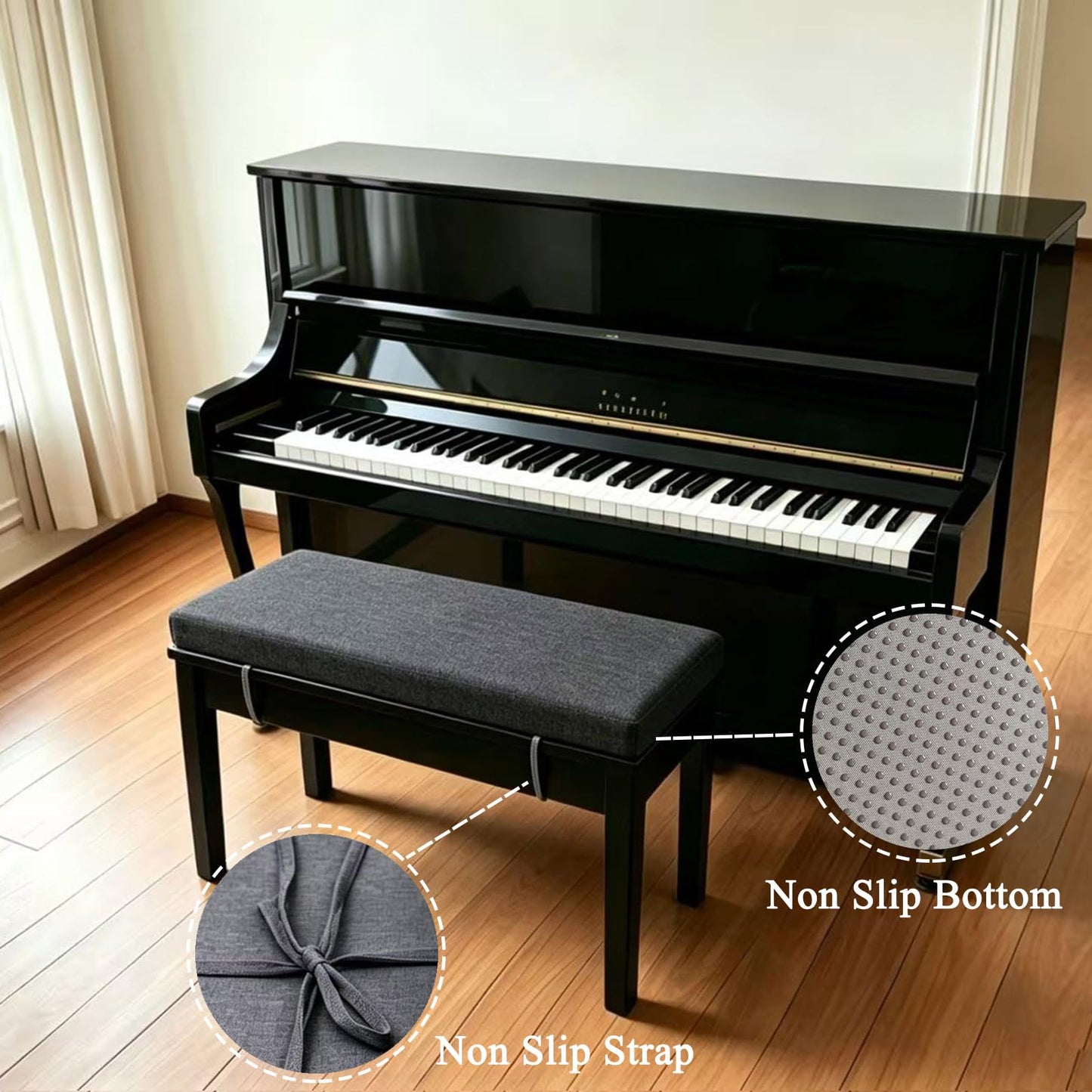 MICUSHION Piano Bench Cushion for Indoor Shoe Storage with Ties Non Slip Picnic Bench Pad for Kitchen Dining Table Seat 36 x 14 Inch, Gray