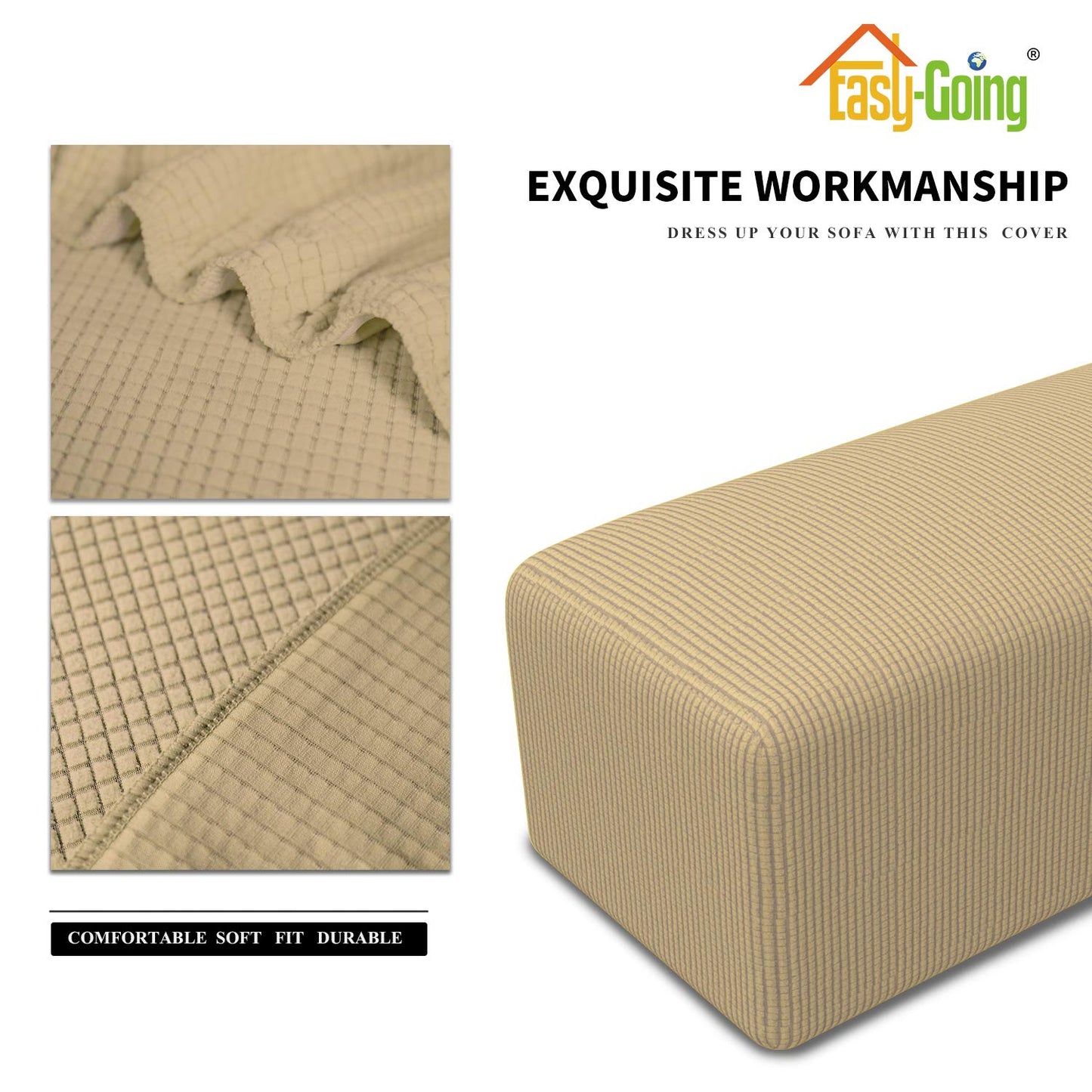 Easy-Going Stretch Ottoman Cover Folding Storage Stool Furniture Protector Soft Rectangle slipcover with Elastic Bottom(Ottoman Small,Beige)