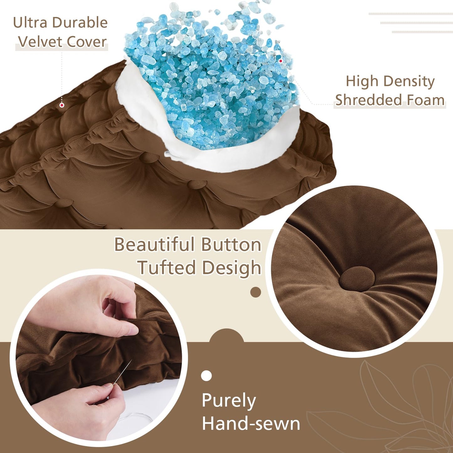 Threehoney Bench Cushions for Indoor Furniture 42x16 in Velvet Kitchen Dining Piano Window Seat Cushion, Tufted Patio Porch Swing Thicken Bench Pad Memory Foam(Brown)