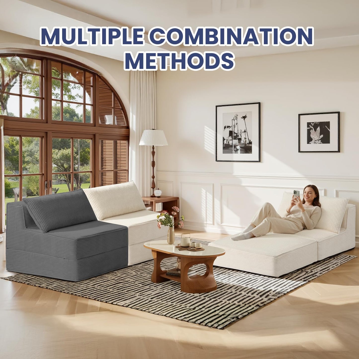 NLDD Convertible Sofa Bed, Fold Out Loveseat Sleeper Sofa Chair with Pillow, Folding Sofa Bed with Back Support, Portable Chair Bed Comfy Floor Lounge Sofa for Living Room Bedroom Guest Room, Beige