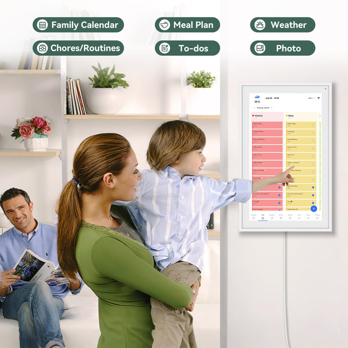 Digital Calendar,15.6 Inch Wall Planner Electronic Calendar&Chore Chart,Smart Wall Calendar Touchscreen Interactive Display for Family Schedules,Great for Organizing Your Routines,Wall&Desk Mountable,The Gift for Mother's Day