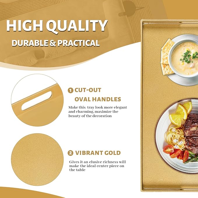 MAONAME Gold Decorative Tray for Coffee Table, Modern Serving Tray