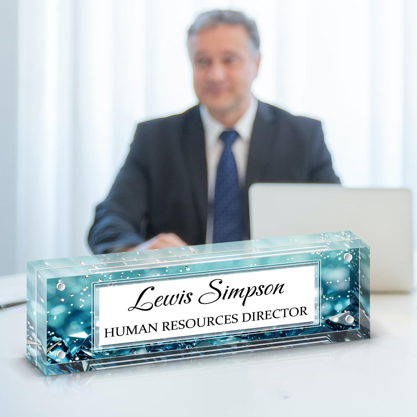HETOOSHI Desk Name Plate Personalized, Desk Double sided pattern Name Plate Personalized Office Desk Decor for Women and Men , Teacher Nurse Boss Employee Appreciation Gifts (Green diamonds, fixed pattern)