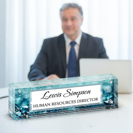HETOOSHI Desk Name Plate Personalized, Desk Double sided pattern Name Plate Personalized Office Desk Decor for Women and Men , Teacher Nurse Boss Employee Appreciation Gifts (Green diamonds, fixed pattern)