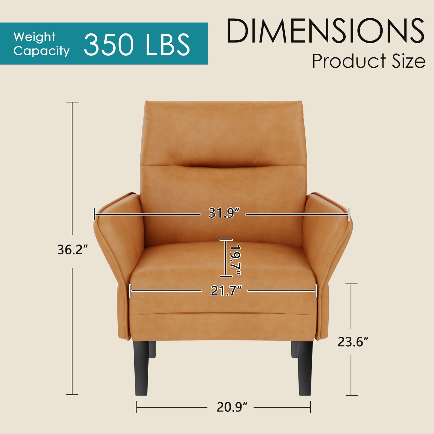 ALISH Mid-Century Accent Chair,Uphsoltered Modern Armchair Side Chairs with Wood Legs,Faux Suede Single Sofa Chair for Living Room, Bedroom (Brown, Set of 1)