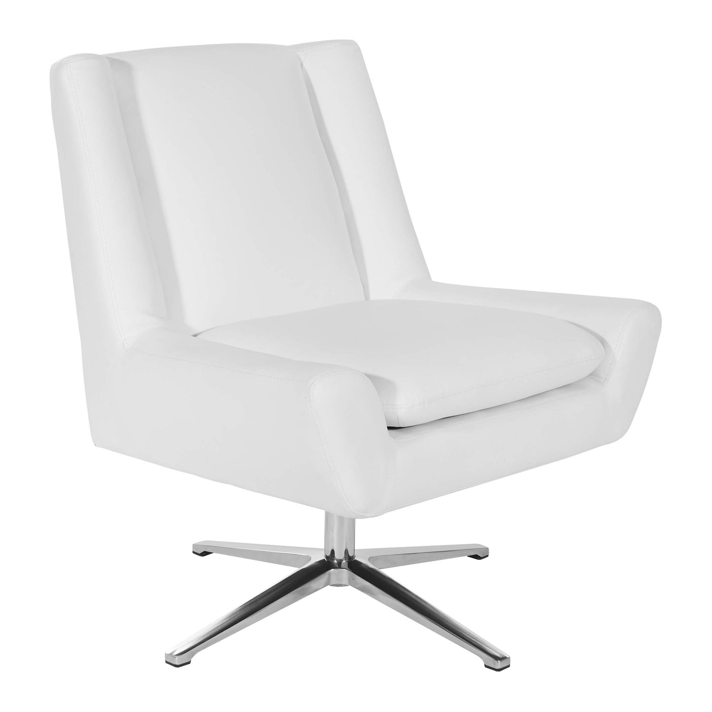 Office Star FL Series Faux Leather Swivel Guest Chair with Aluminum Base, White