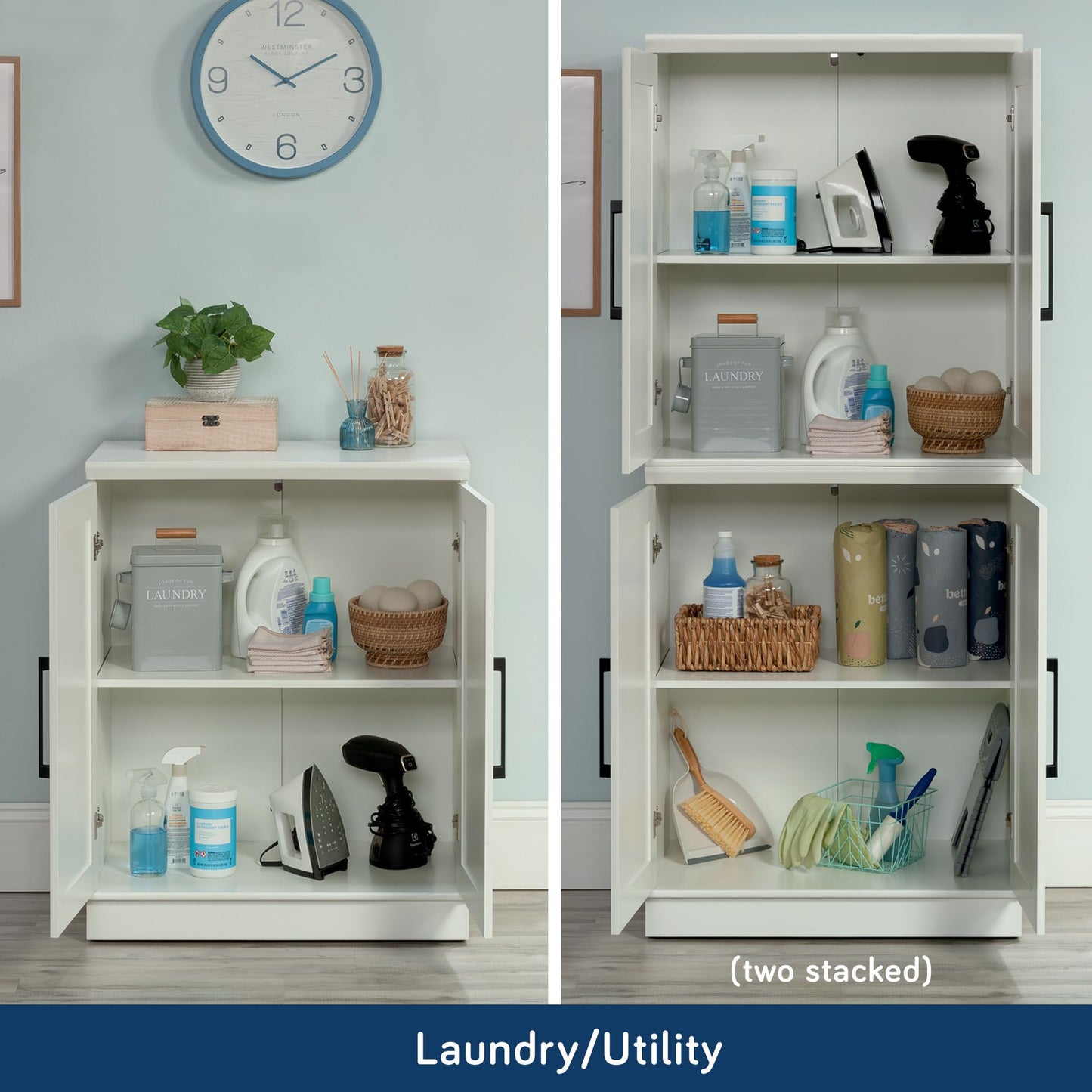 HomePlus Small Kitchen Pantry Storage Cabinet with Adjustable Shelves, Living Room Storage Cabinet, Soft White Finish