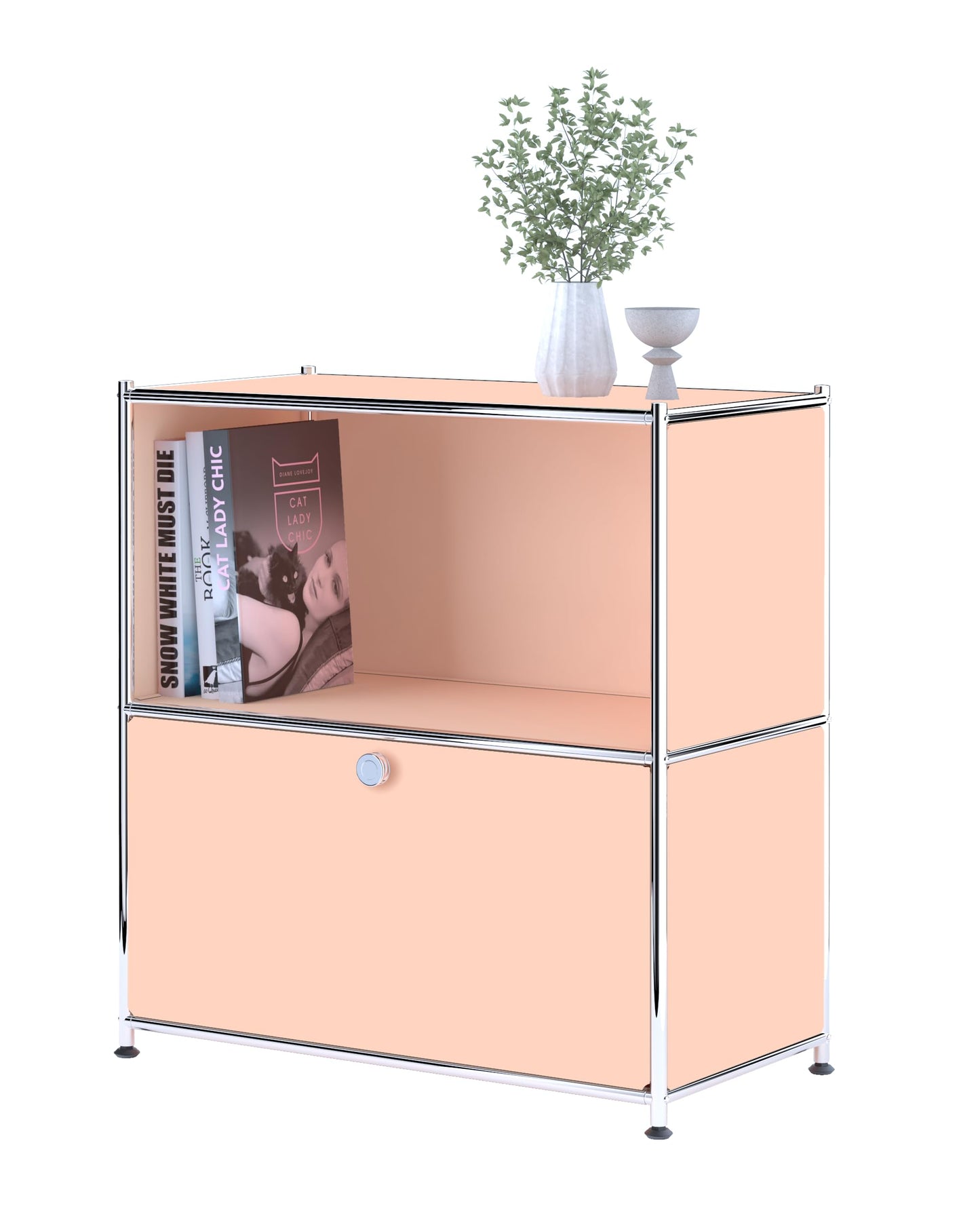 Simplink 32.5-Inch Flip-Top Storage Cabinet with Detachable Wheels, Metal Side Table and Small Sideboard Cabinet for Living Room, Bedroom, Office, Orange