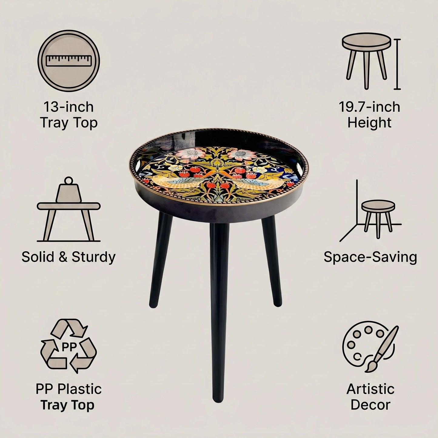 Zosenley Round Indoor Side Tables with Detachable Wooden 3 Legs, Versatile Tray Table, Perfect for Round Coffee Table Tea, and Relaxation Time 17.7 Inch (Strawberry)