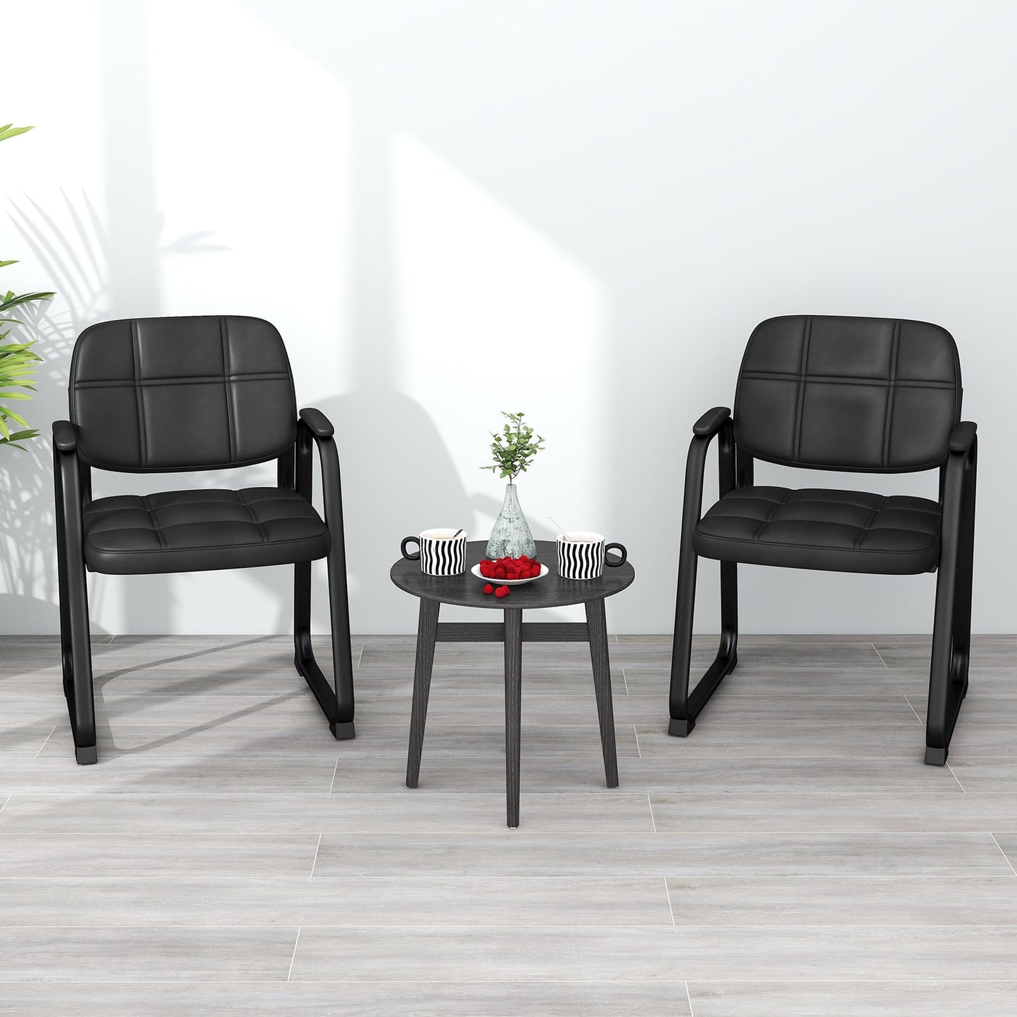 Giantex 2-Pack Waiting Room Chairs Set with Padded Seat & Armrests, Metal Frame, 330 Lbs Capacity, No Wheels Lobby Chairs for Conference Room, Meeting, Office, Reception & Office Guest Room, Black (1)