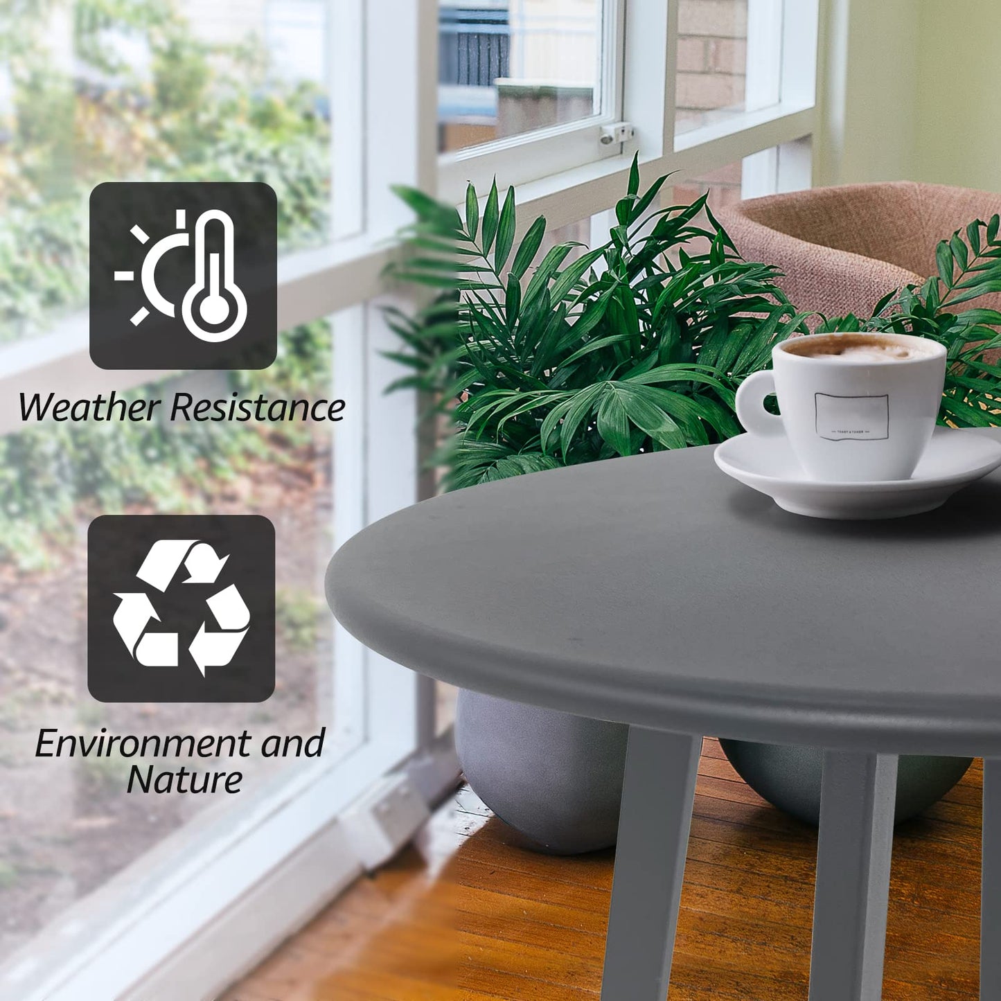 Meluvici Outdoor Side Table, Weather Resistant Patio Small Outdoor Indoor Round Metal Steel Small Side Table, Waterproof End Table for Garden Balcony Yard, Grey