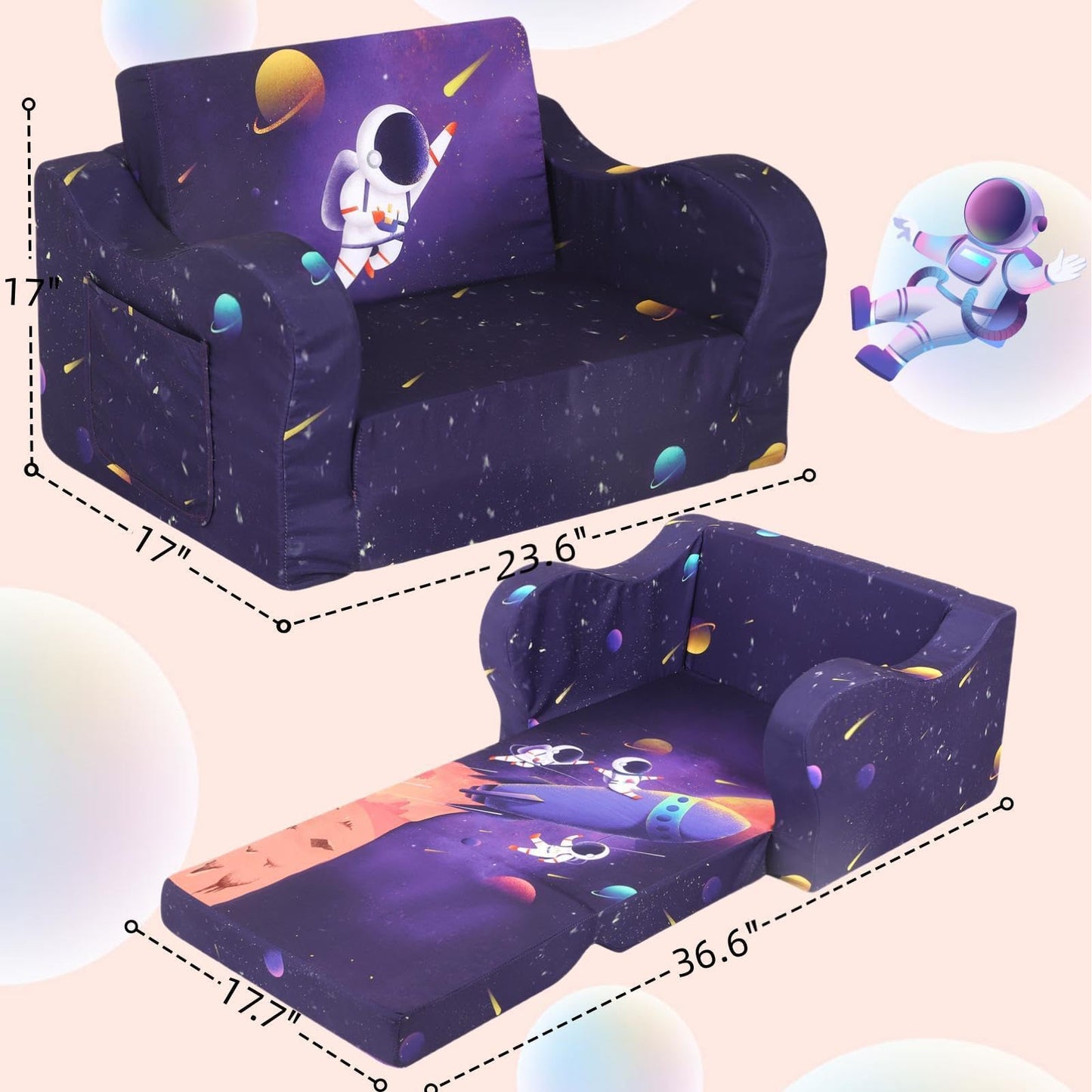 MOMCAYWEX Kids Sofa, 2-in-1 Flip-Out Foam Couch, Foldable Soft Play Lounge Chair, Dark Purple