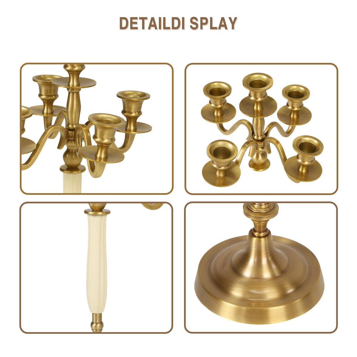 5 Arms Brass Plated Metal Candelabra Candle Stand Candlestick Holder for Wedding Dining Table Christmas Party and Indoor Home Decoration