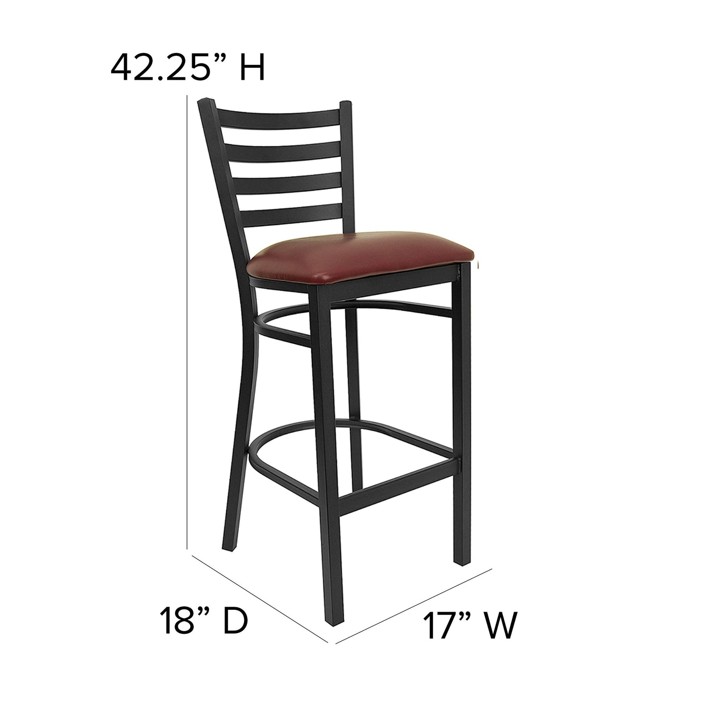 Flash Furniture HERCULES Series Black Ladder Back Metal Restaurant Barstool - Burgundy Vinyl Seat (Pack of 2)