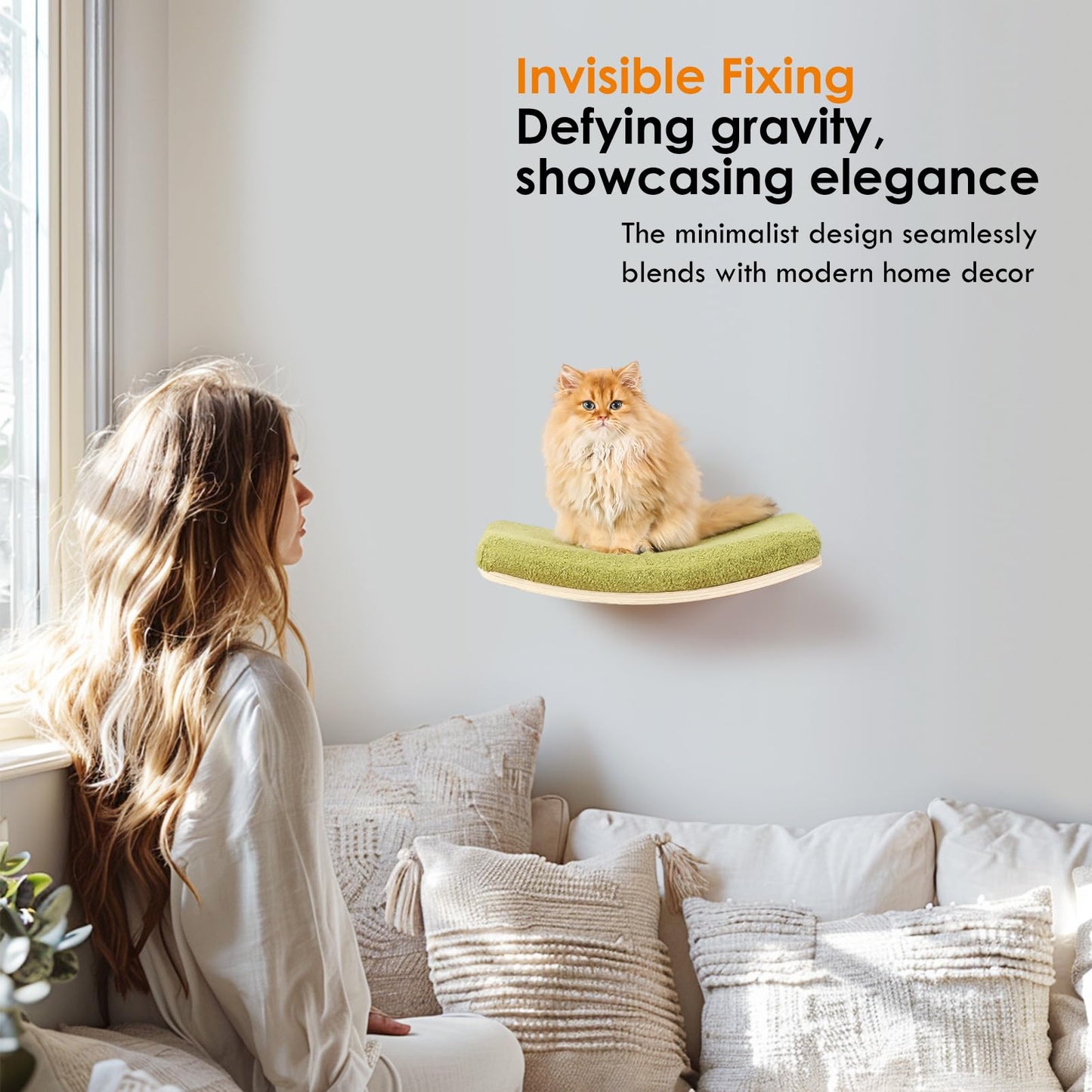 COOLEX Curved Cat Shelves and Perches, Floating Cat Wall Bed with Comfortable Cushion