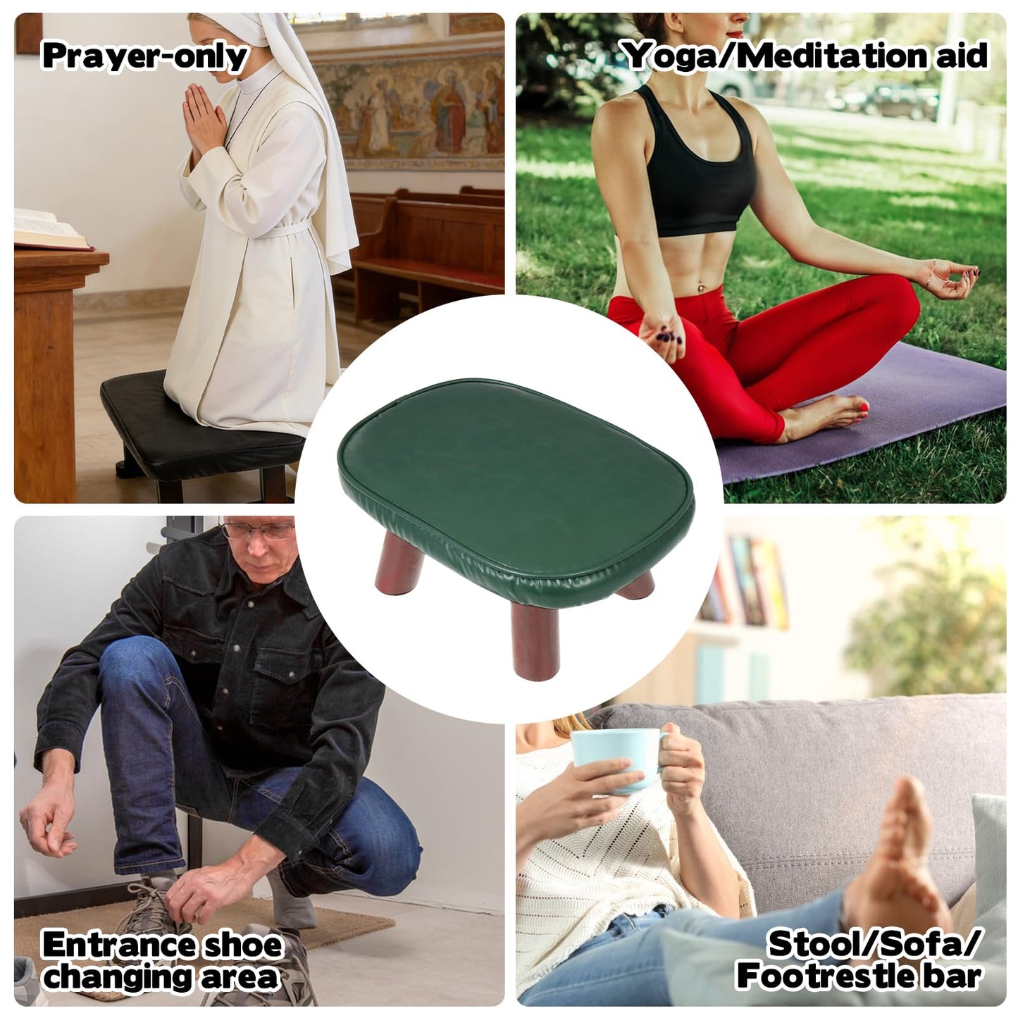 AIHSUMC Prayer Kneeler with PU Leather Cushion, Wooden Prayer Bench with Solid Wood Legs, Thick Padded Kneeling Stool for Home Prayer & Meditation