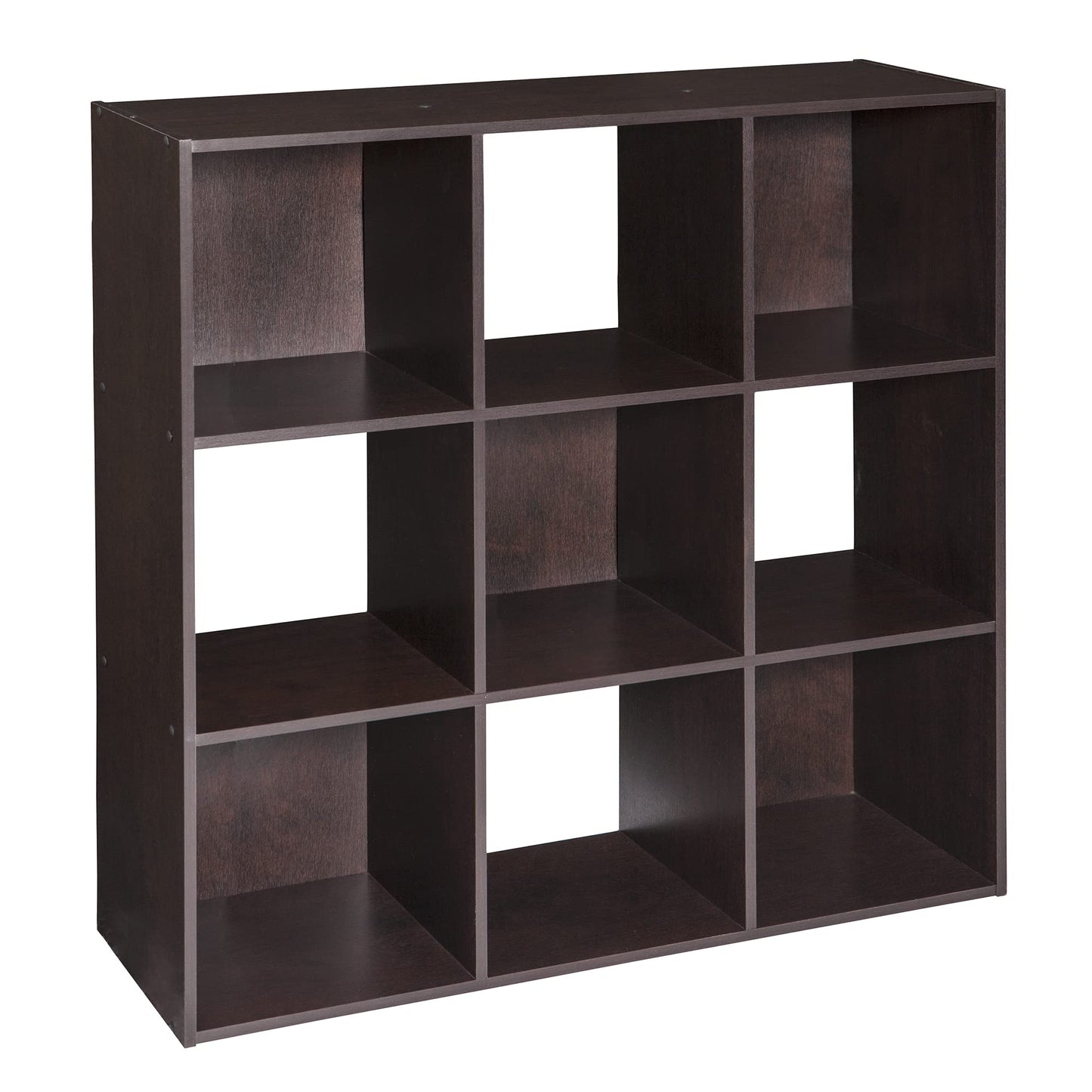 ClosetMaid Cubeicals 9 Cube Storage Shelf Organizer Bookshelf, Stackable, Square Shape, Easy Assembly, Wood, Chocolate Finish
